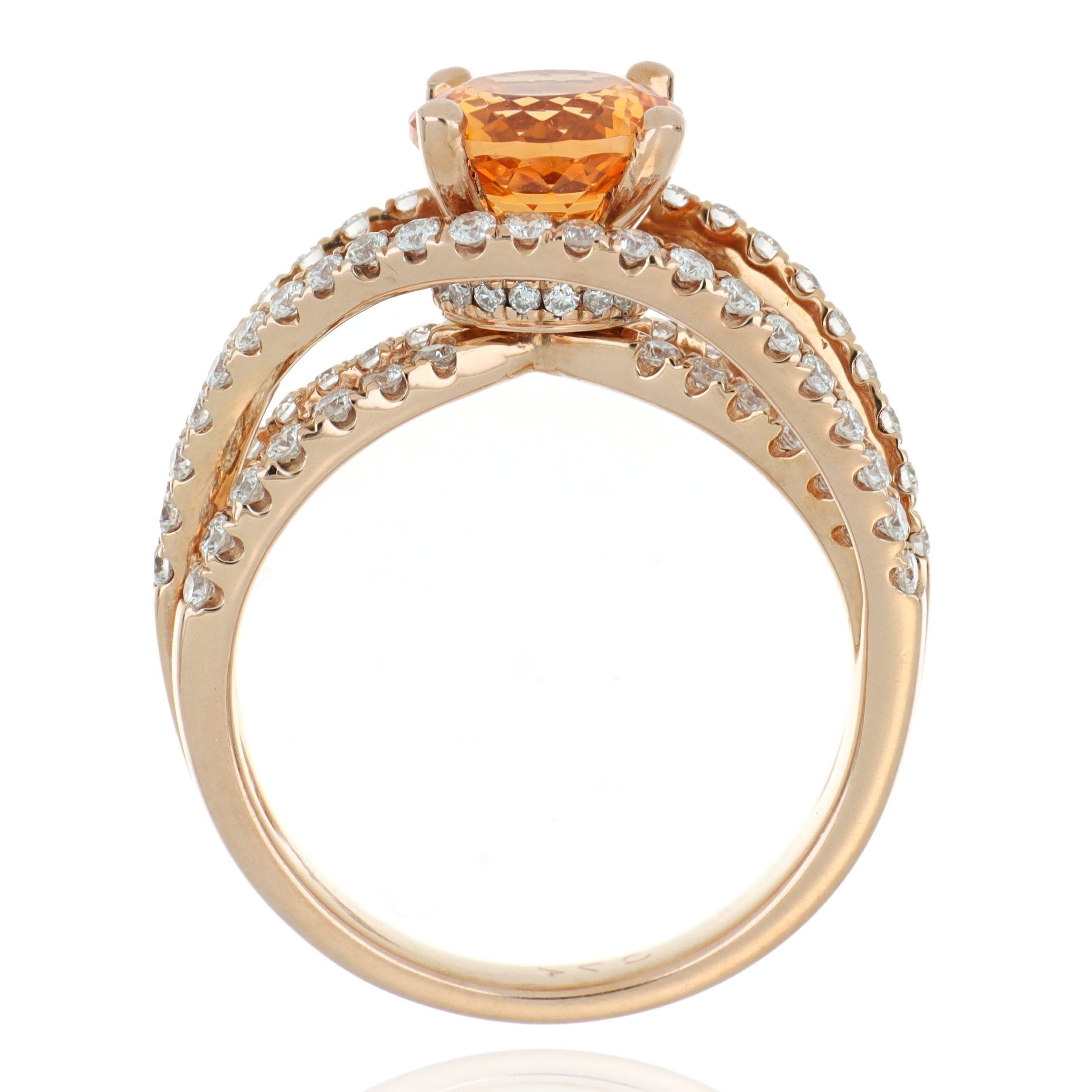 18k Rose Gold Orange Garnet and Diamond Ring