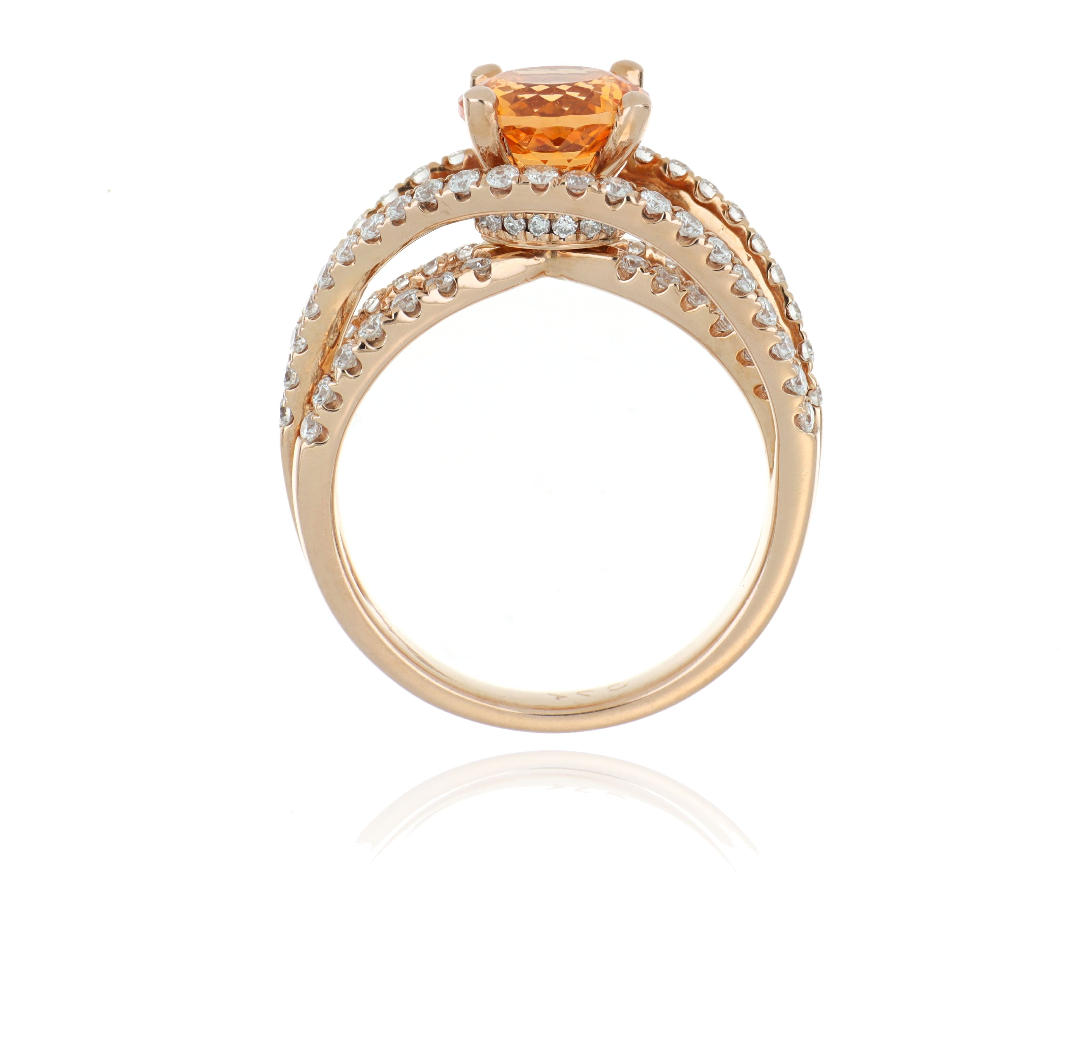 18k Rose Gold Orange Garnet and Diamond Ring