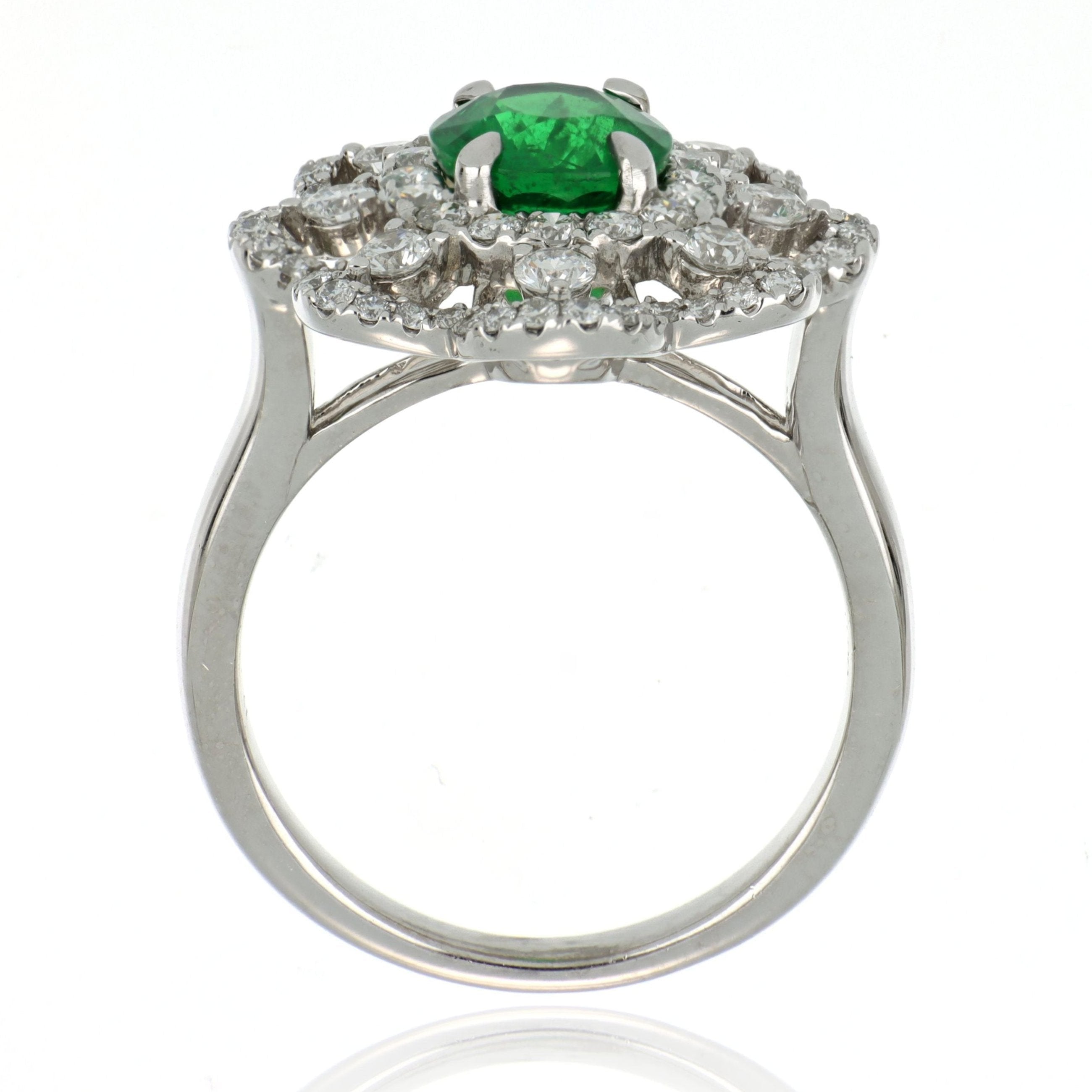 18k White Gold Tsavorite and Diamond Flower Cocktail Ring