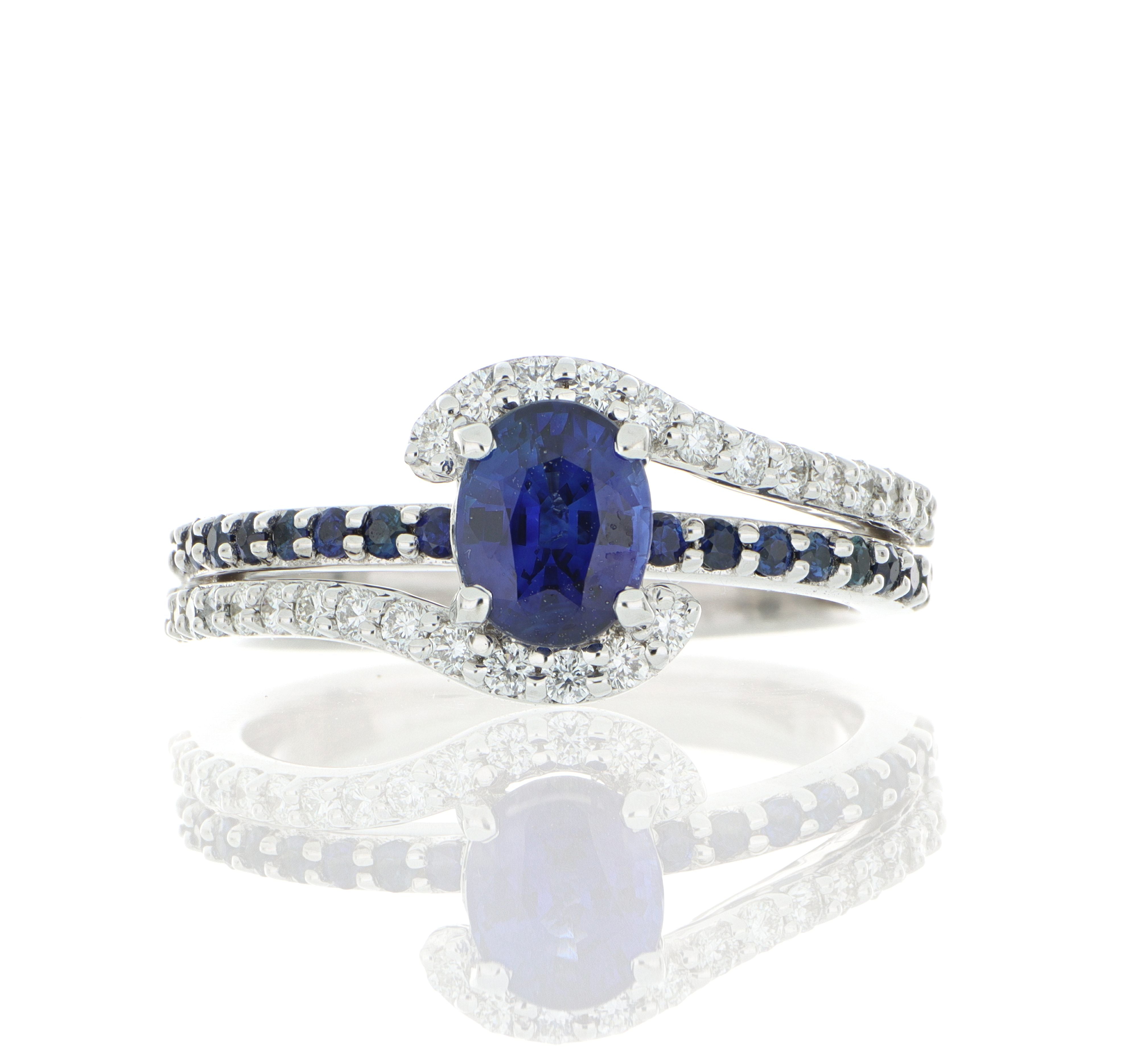 18k White Gold Blue Sapphire and Diamond Ring