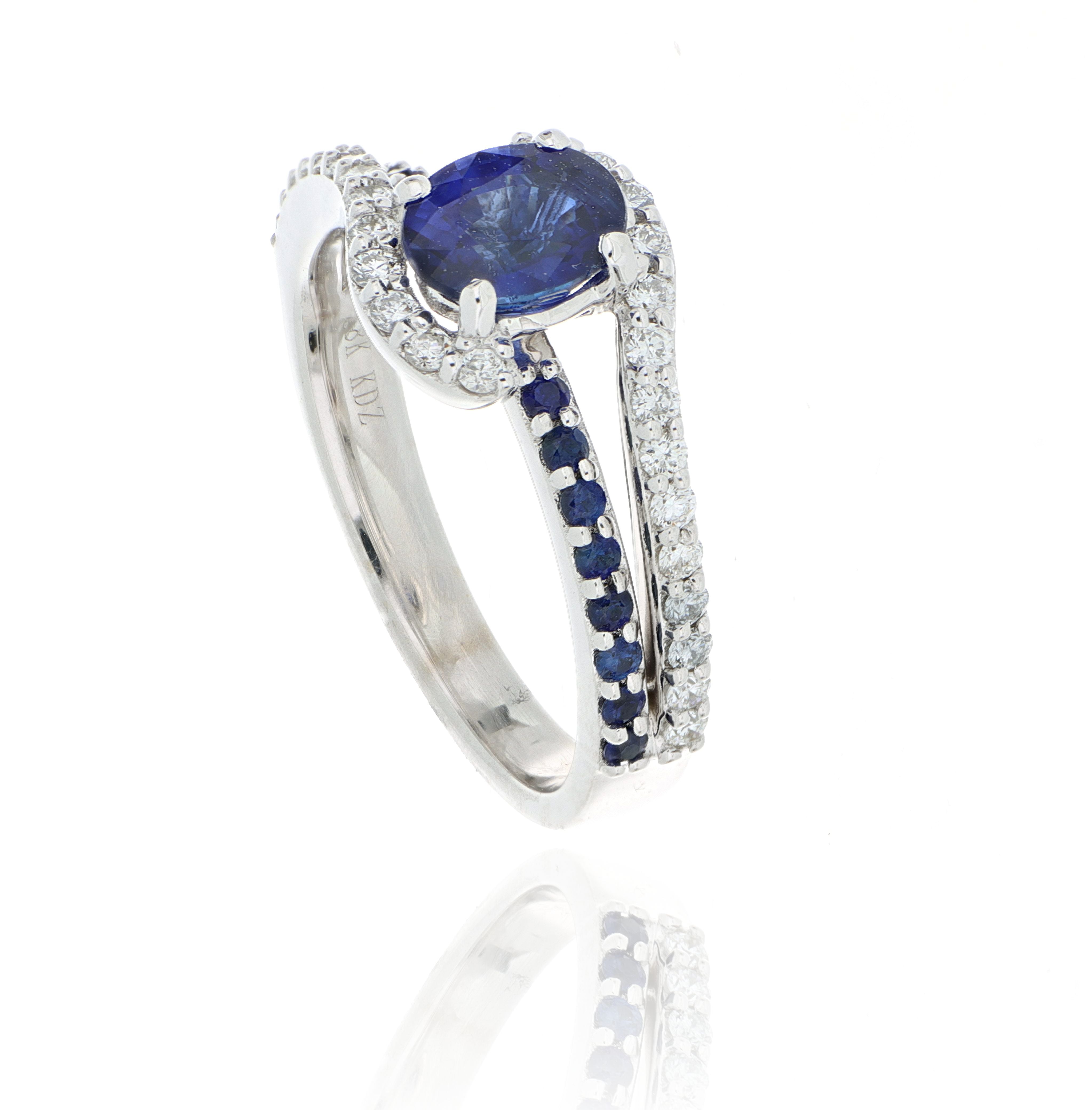 18k White Gold Blue Sapphire and Diamond Ring