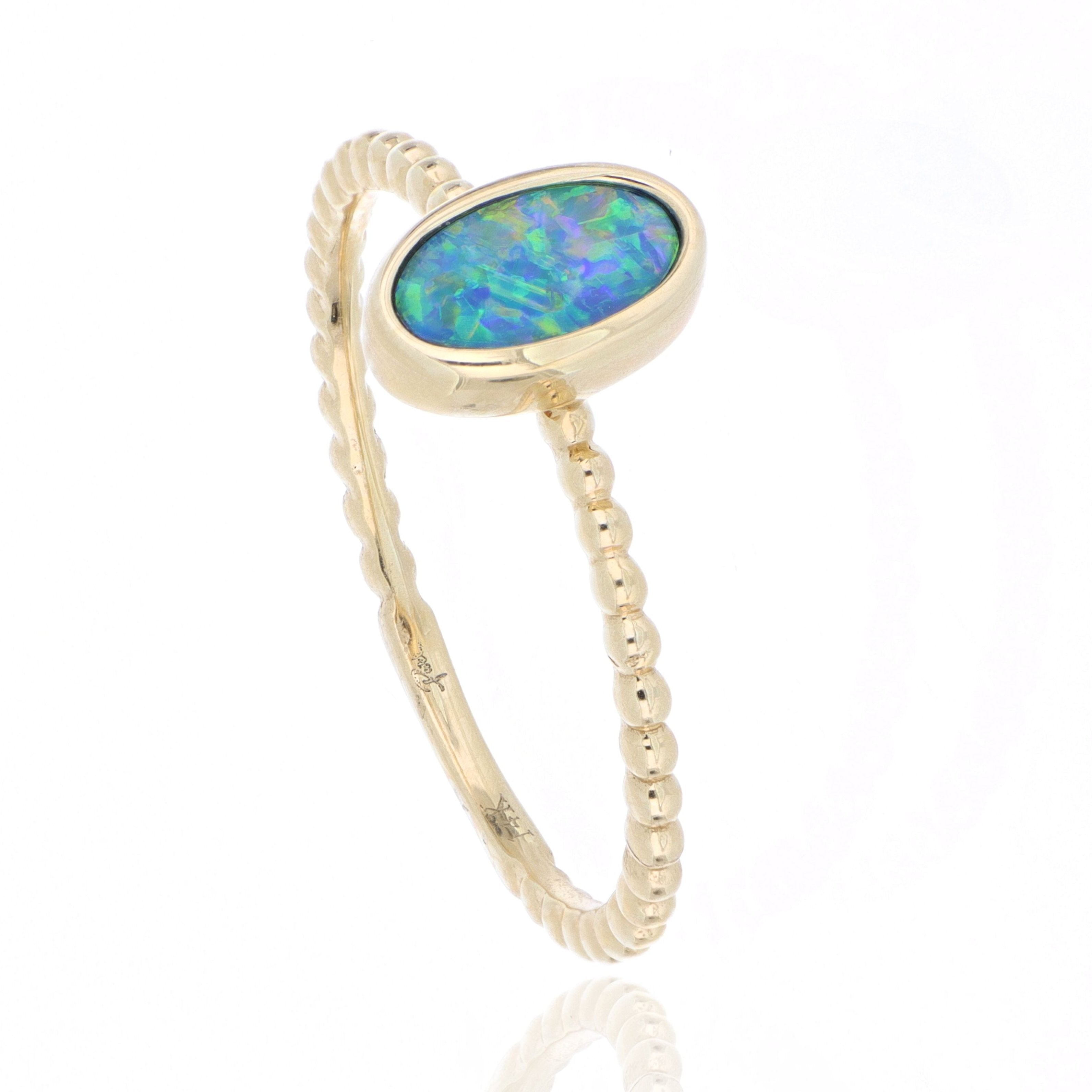 14k Yellow Gold Opal Solitaire Ring