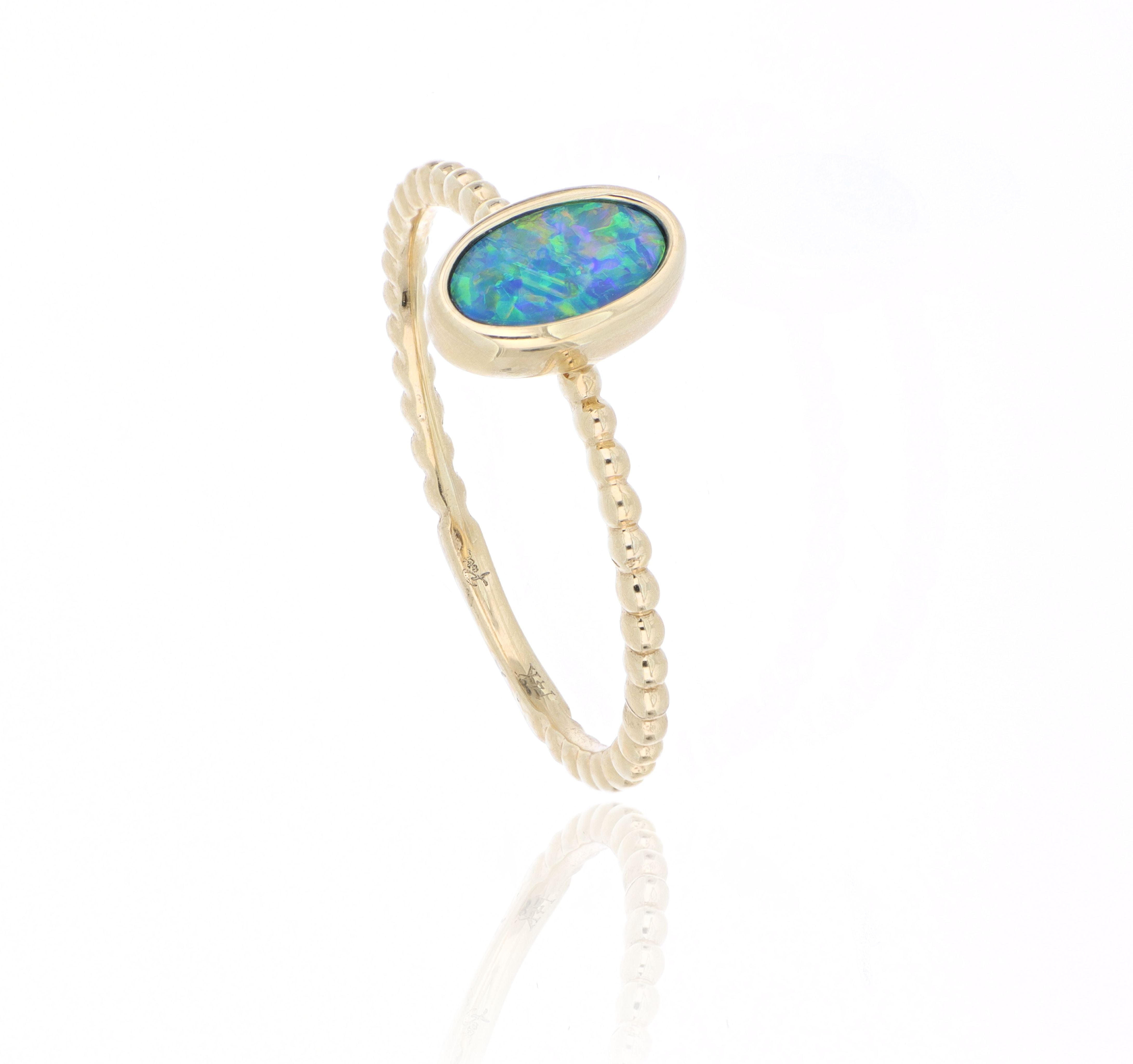 14k Yellow Gold Opal Solitaire Ring