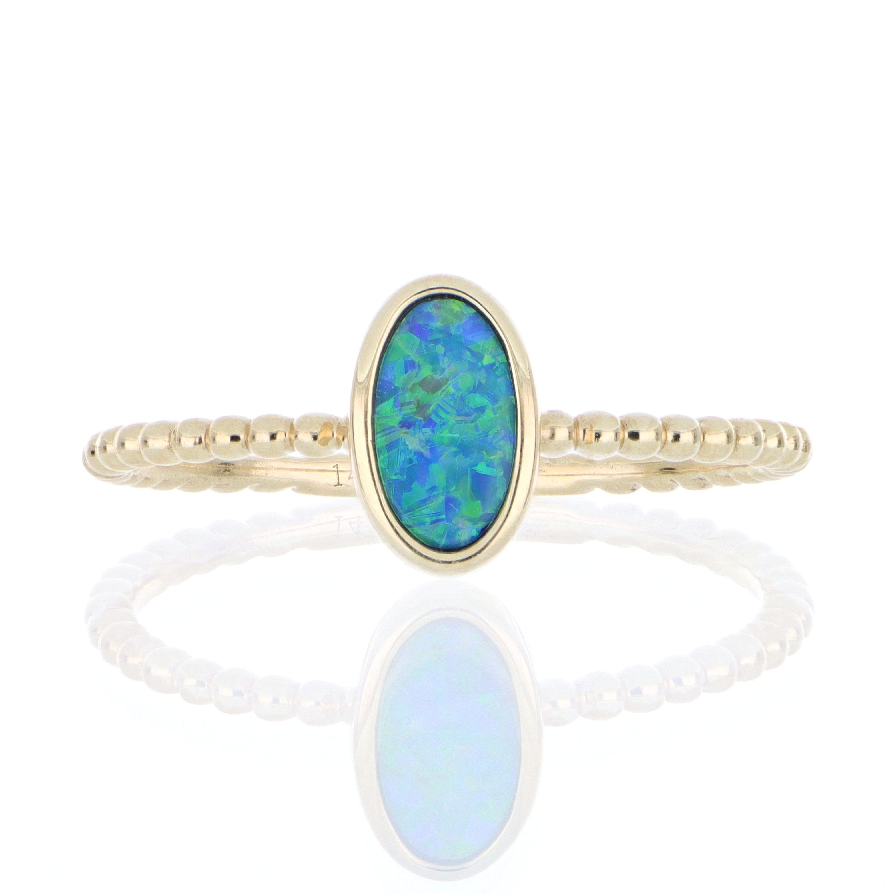 14k Yellow Gold Opal Solitaire Ring