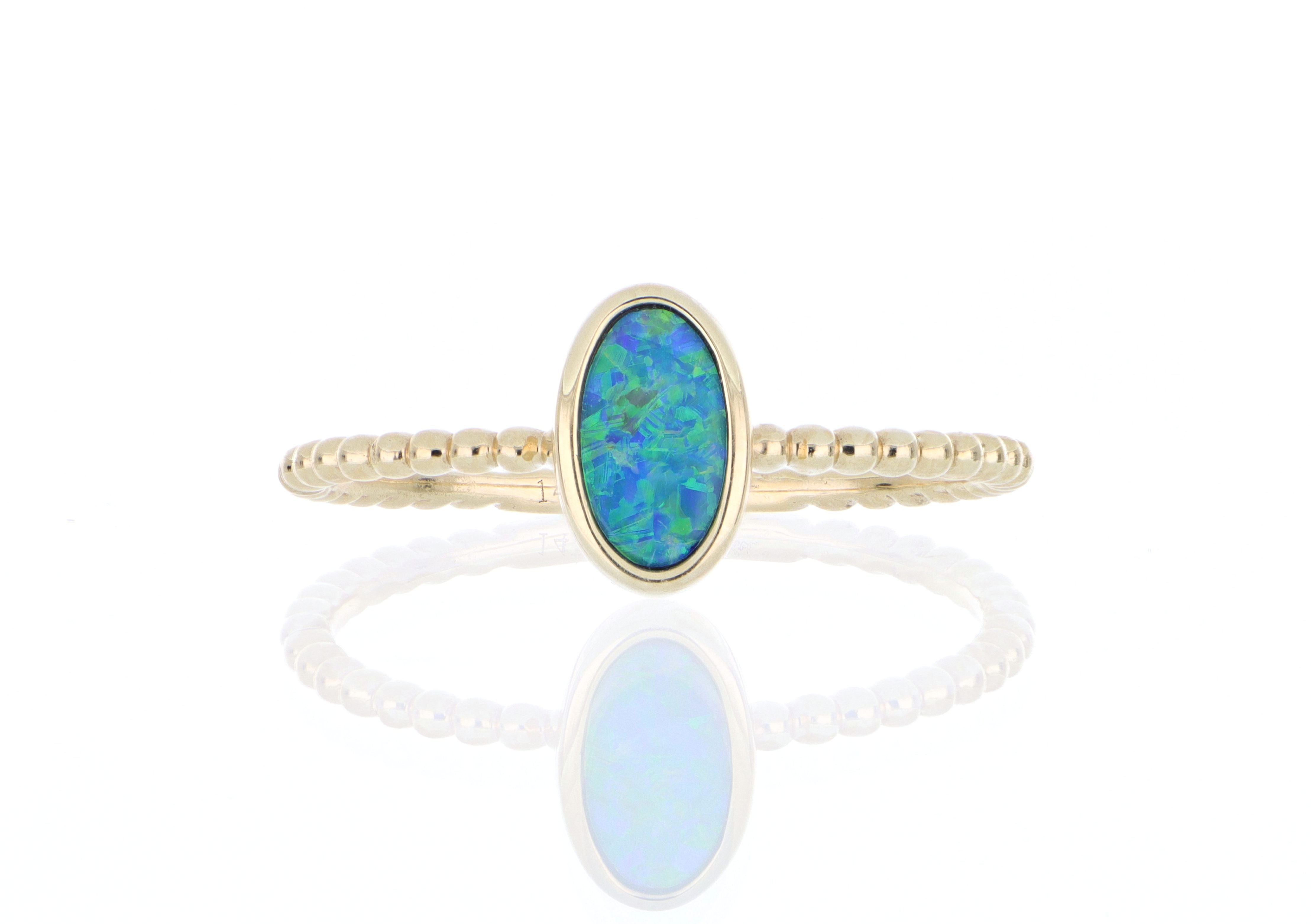 14k Yellow Gold Opal Solitaire Ring