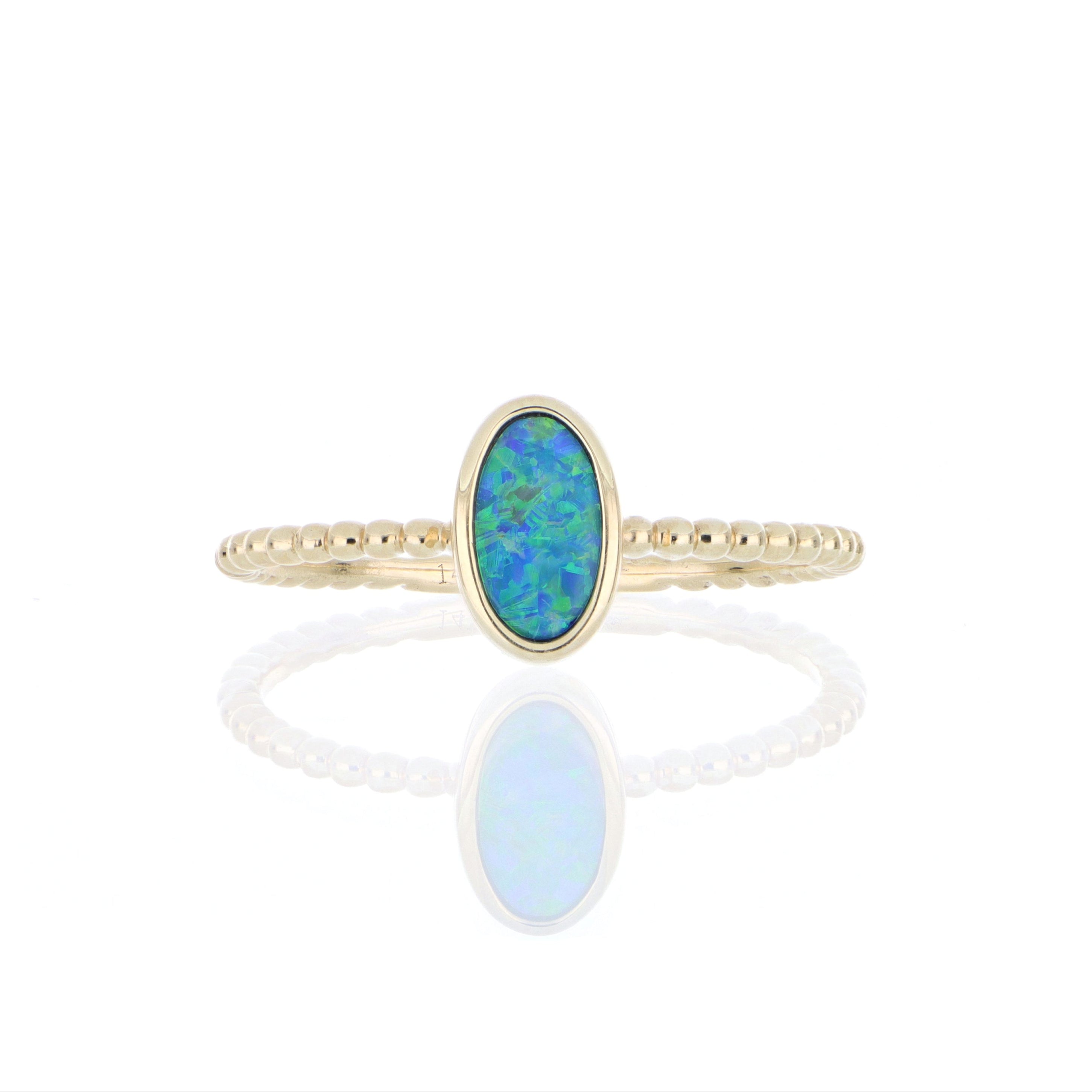 14k Yellow Gold Opal Solitaire Ring