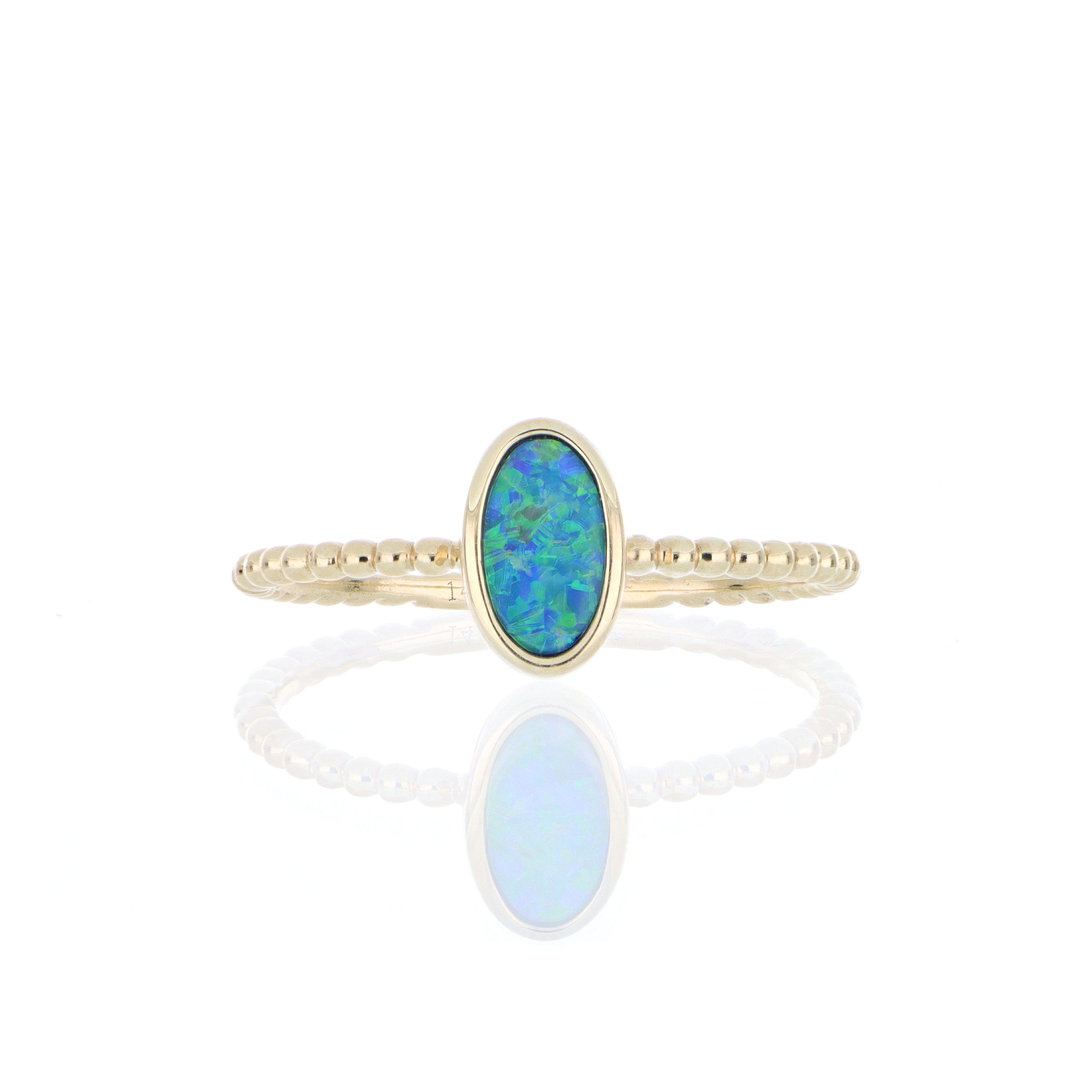 14k Yellow Gold Opal Solitaire Ring