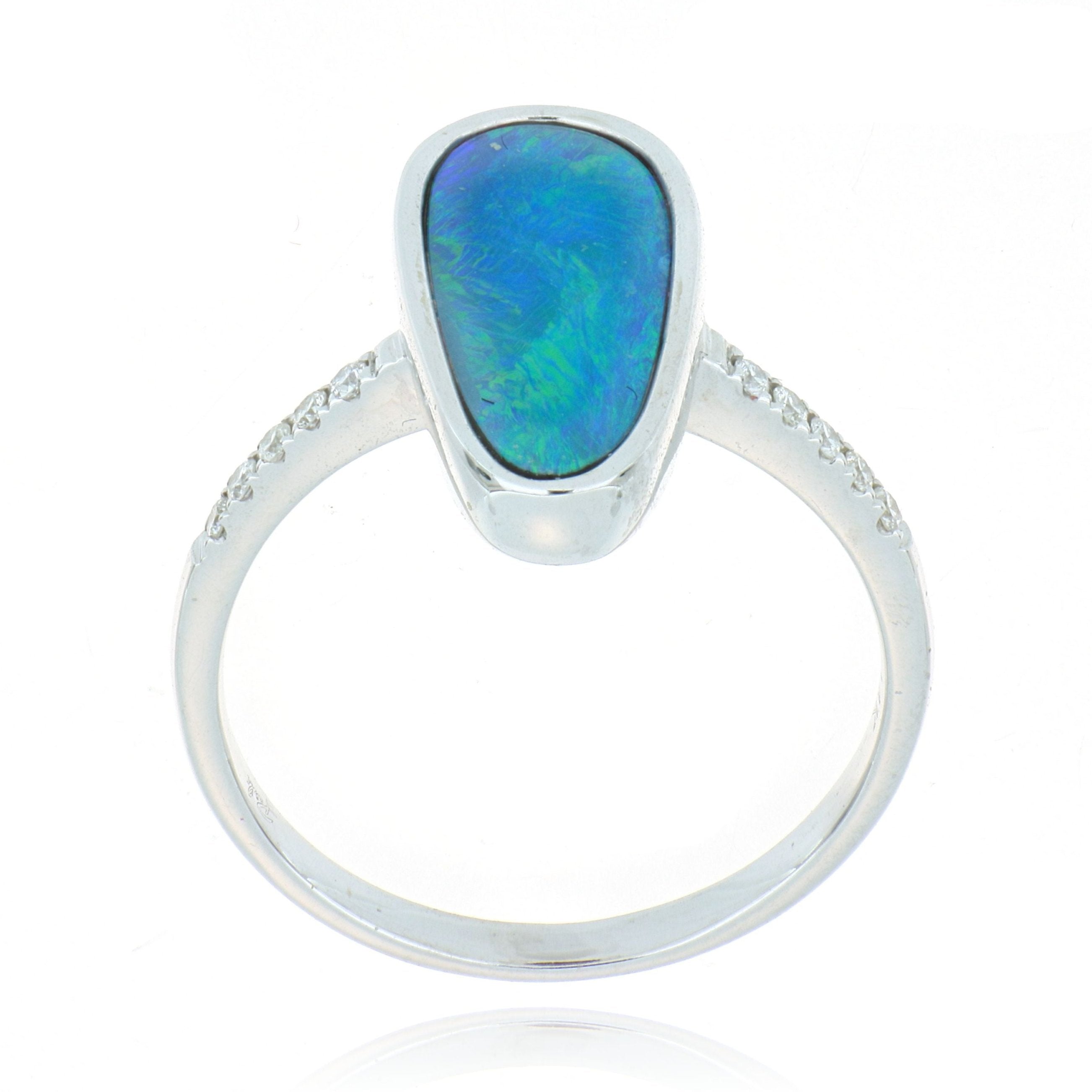 14k White Gold Diamond Accented Opal Ring - Charles Koll Jewelers