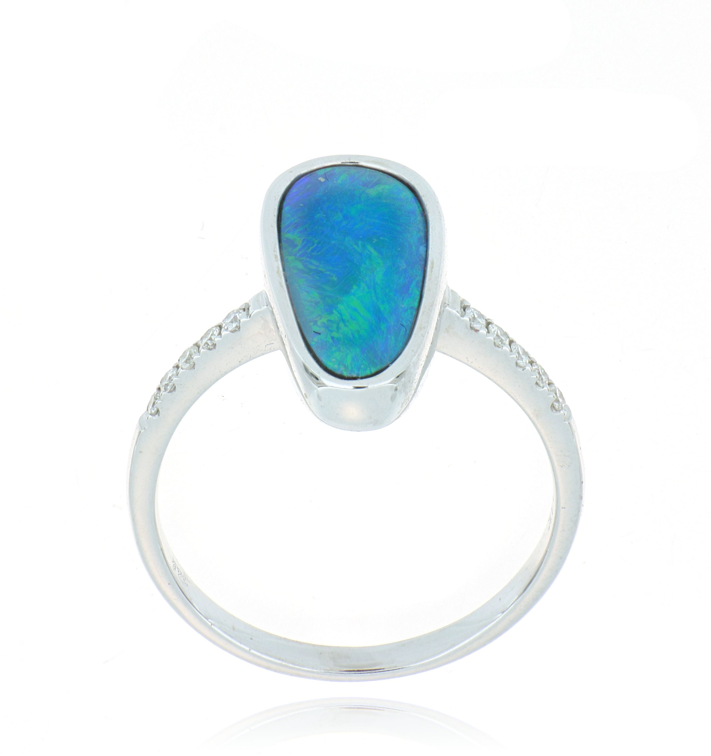 14k White Gold Diamond Accented Opal Ring - Charles Koll Jewelers