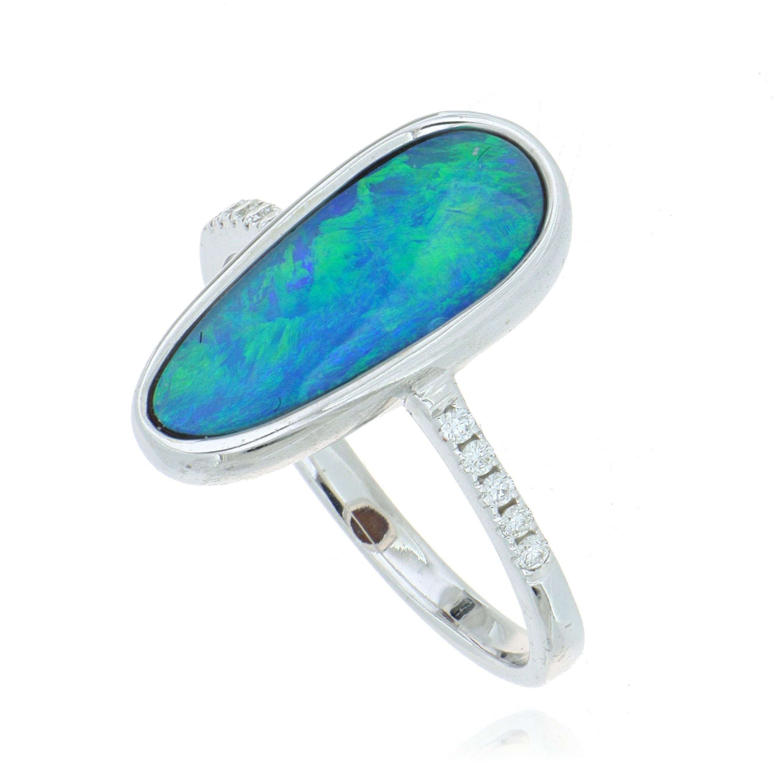 14k White Gold Diamond Accented Opal Ring - Charles Koll Jewelers