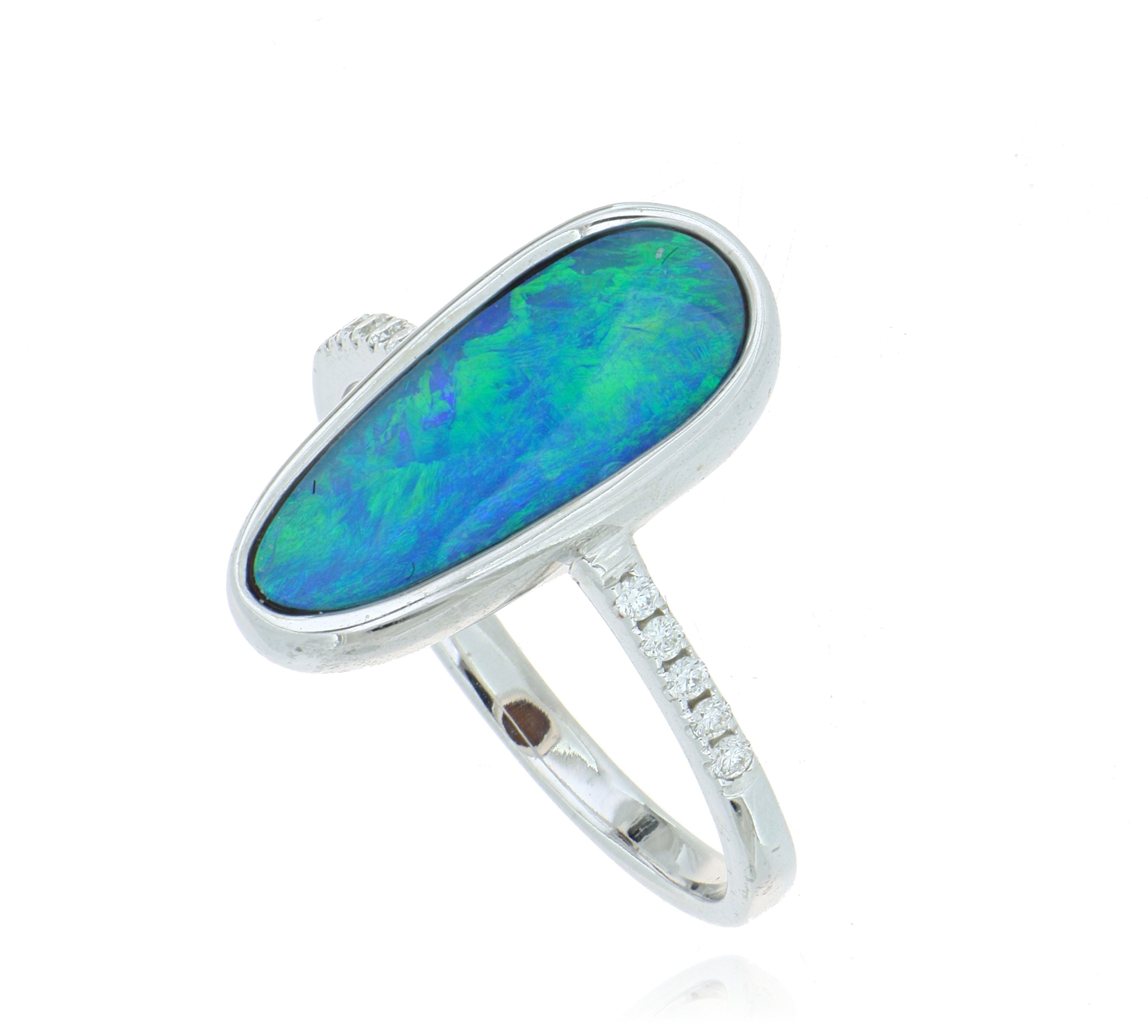 14k White Gold Diamond Accented Opal Ring - Charles Koll Jewelers