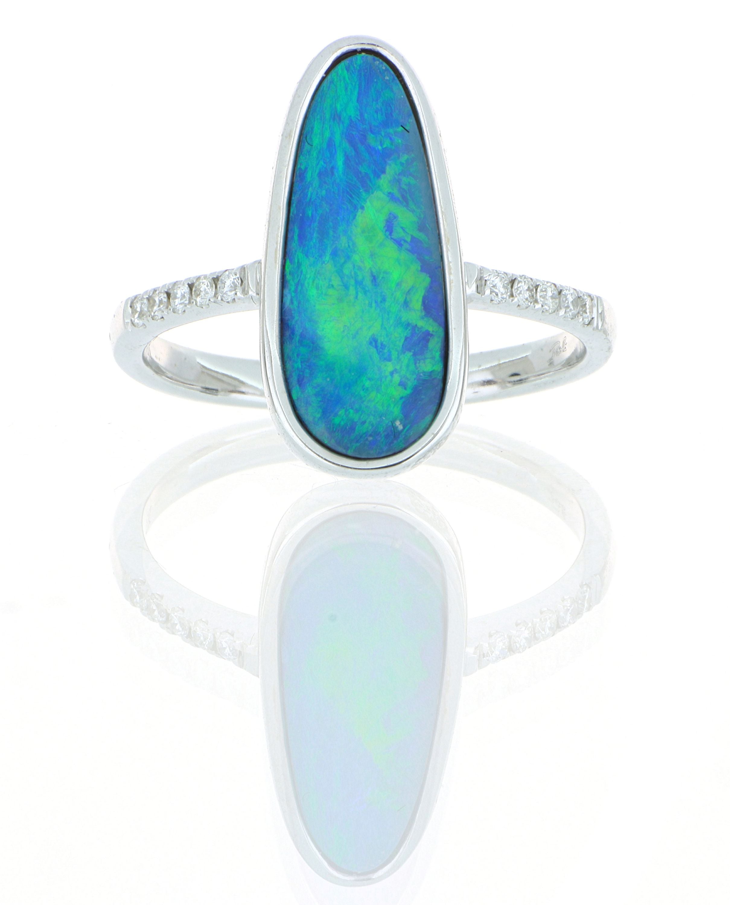 14k White Gold Diamond Accented Opal Ring - Charles Koll Jewelers