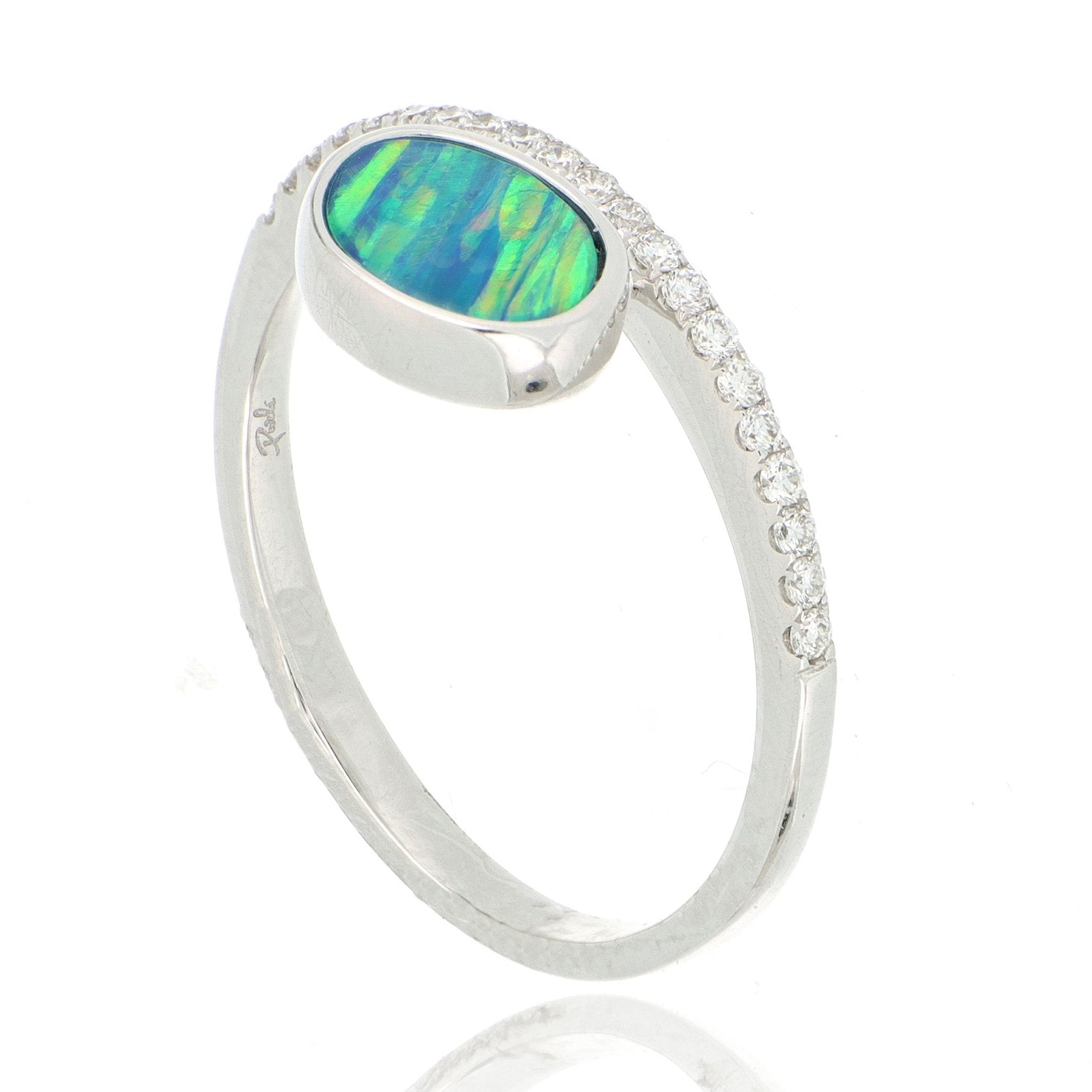 14k White Gold Opal and Diamond Ring