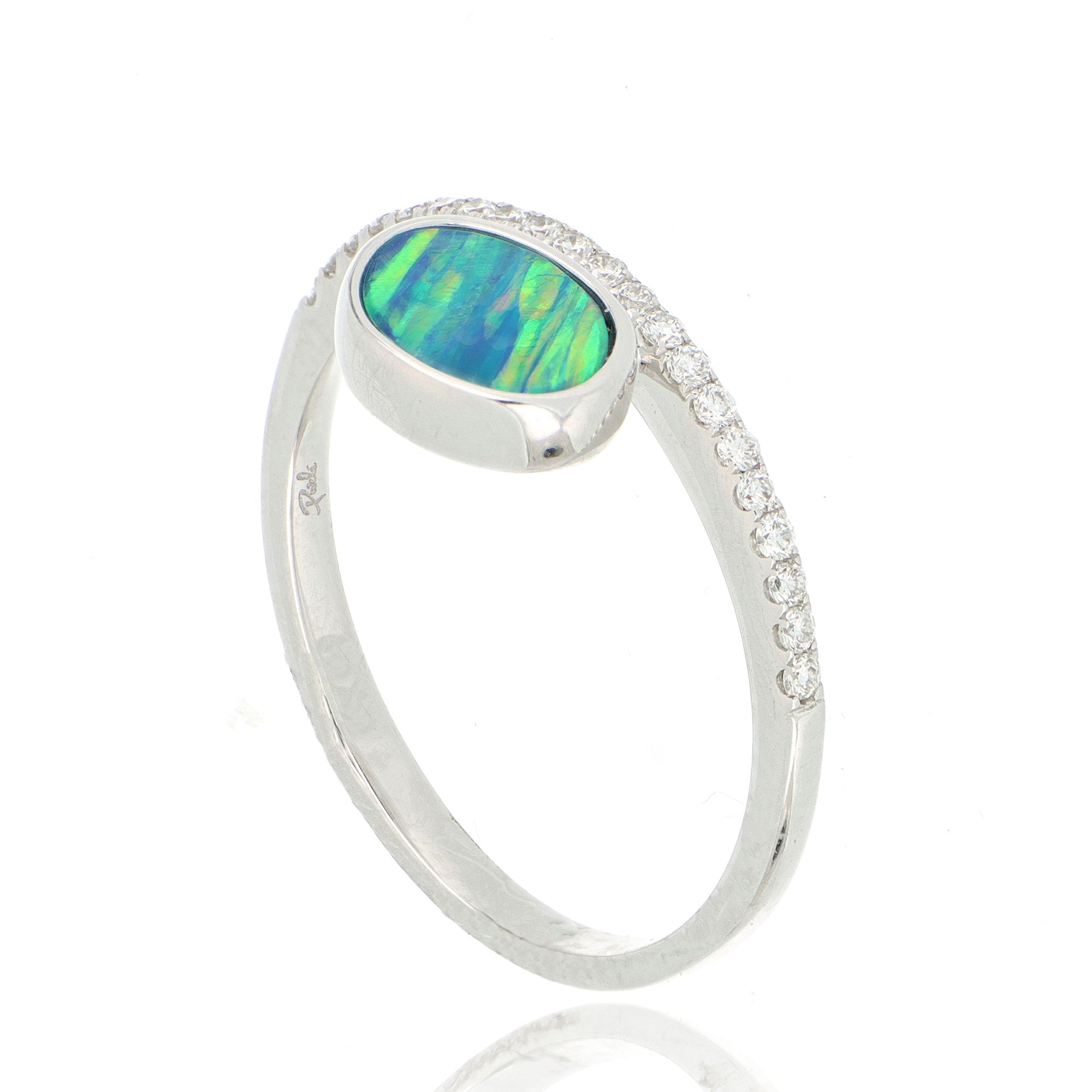 14k White Gold Opal and Diamond Ring