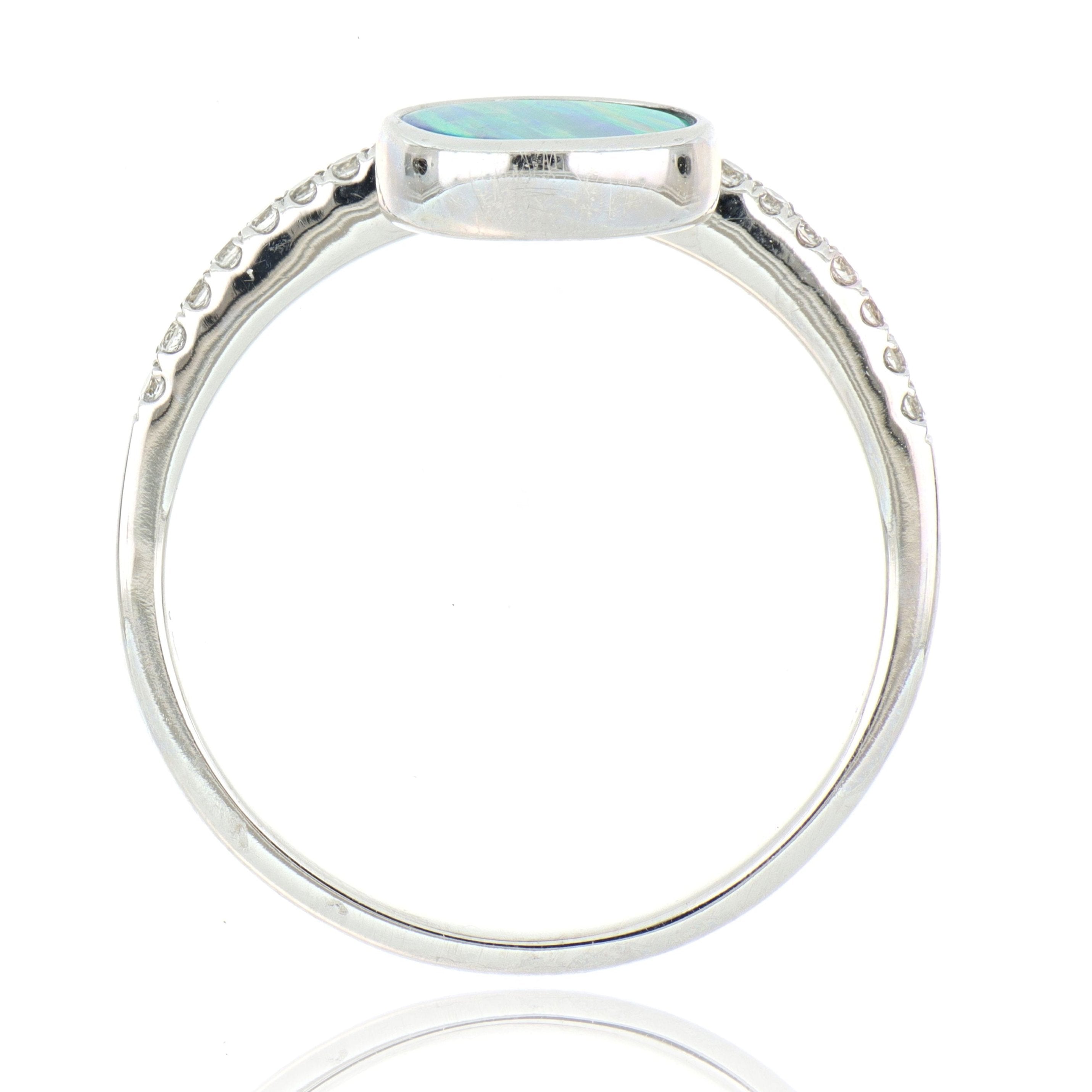 14k White Gold Opal and Diamond Ring