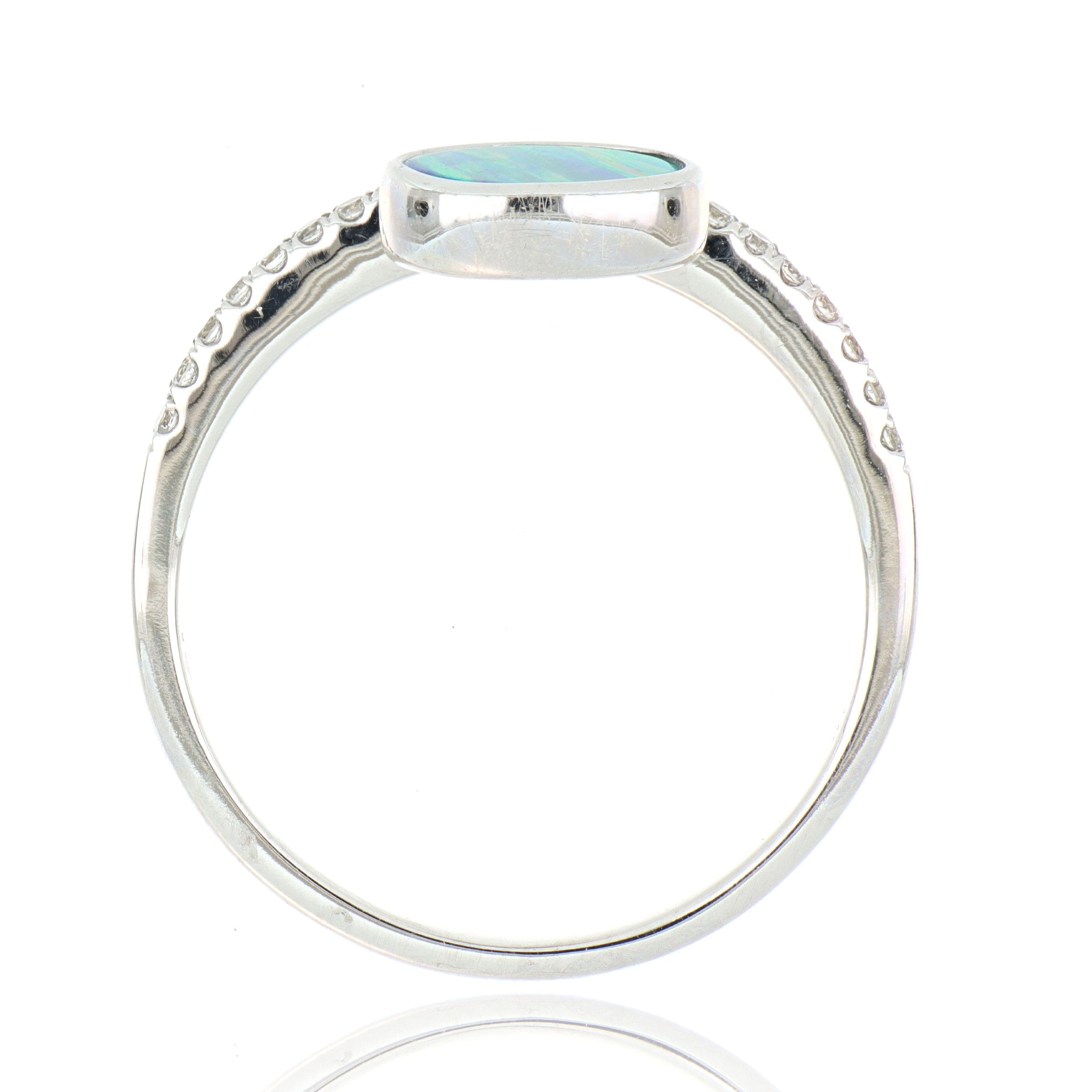 14k White Gold Opal and Diamond Ring