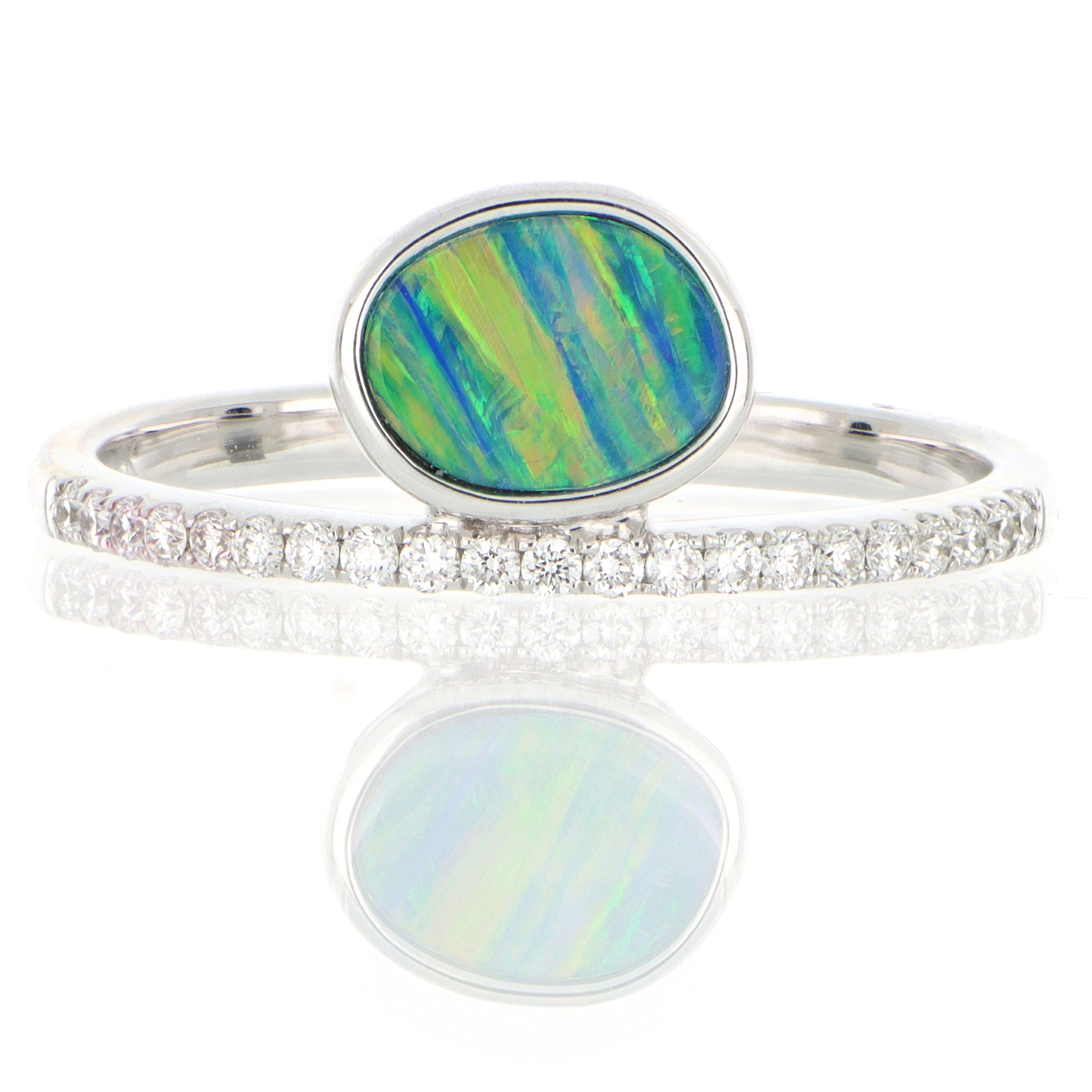 14k White Gold Opal and Diamond Ring