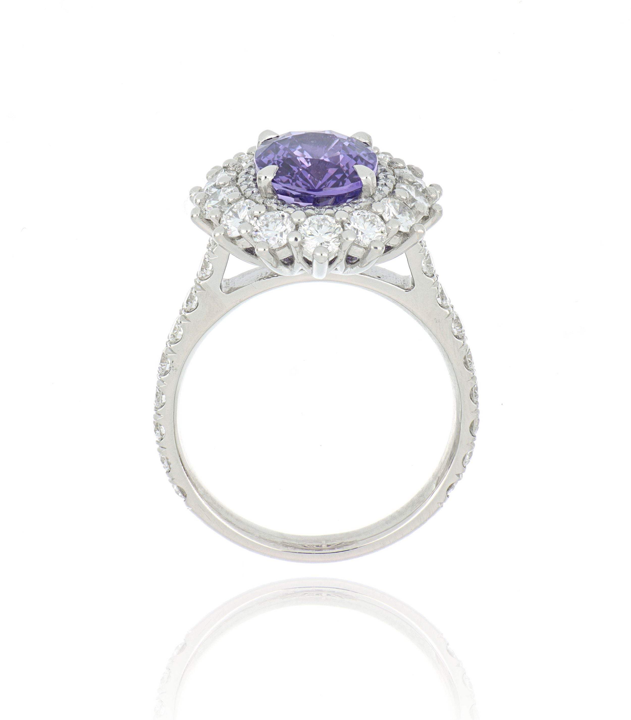 Oval shaped Purple Sapphire and Diamond platinum ring