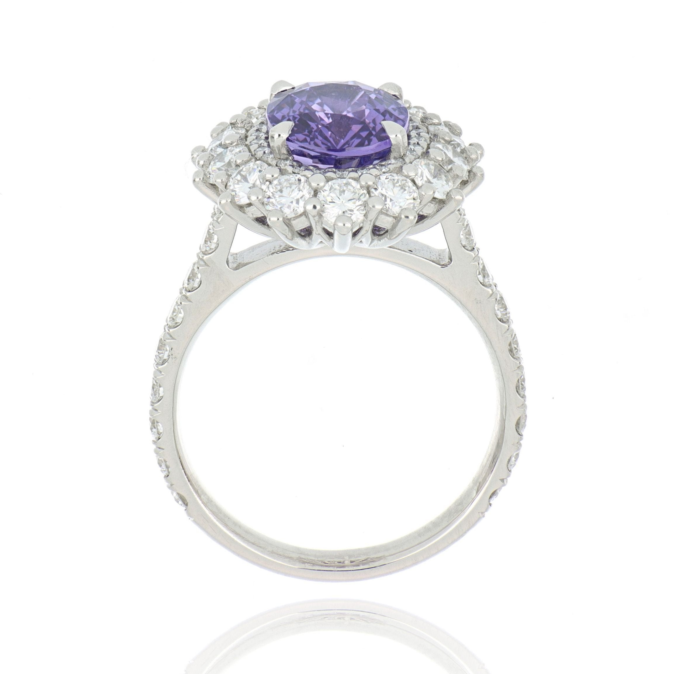 Platinum No-Heat Purple Sapphire and Diamond Ring