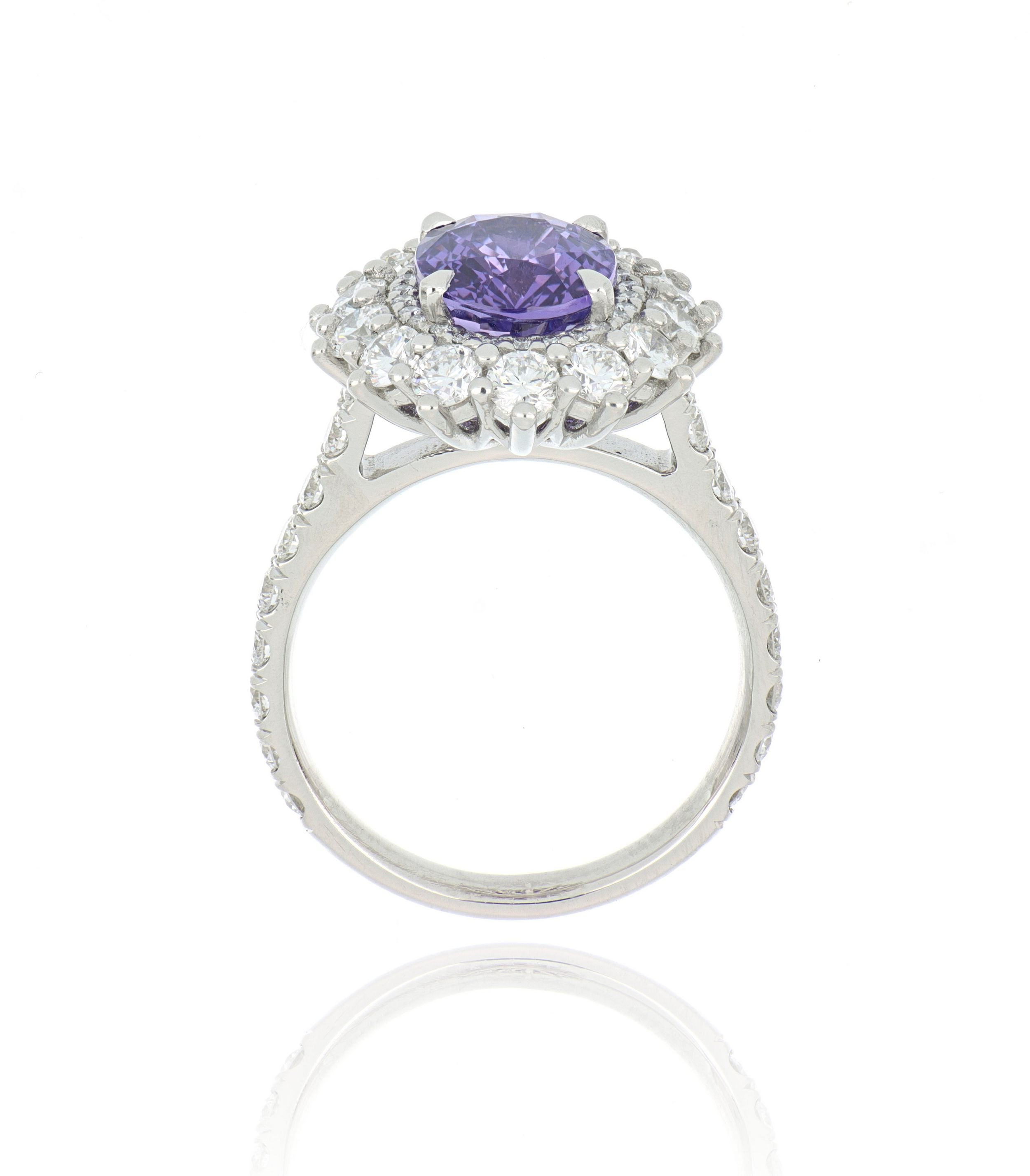 Platinum No-Heat Purple Sapphire and Diamond Ring