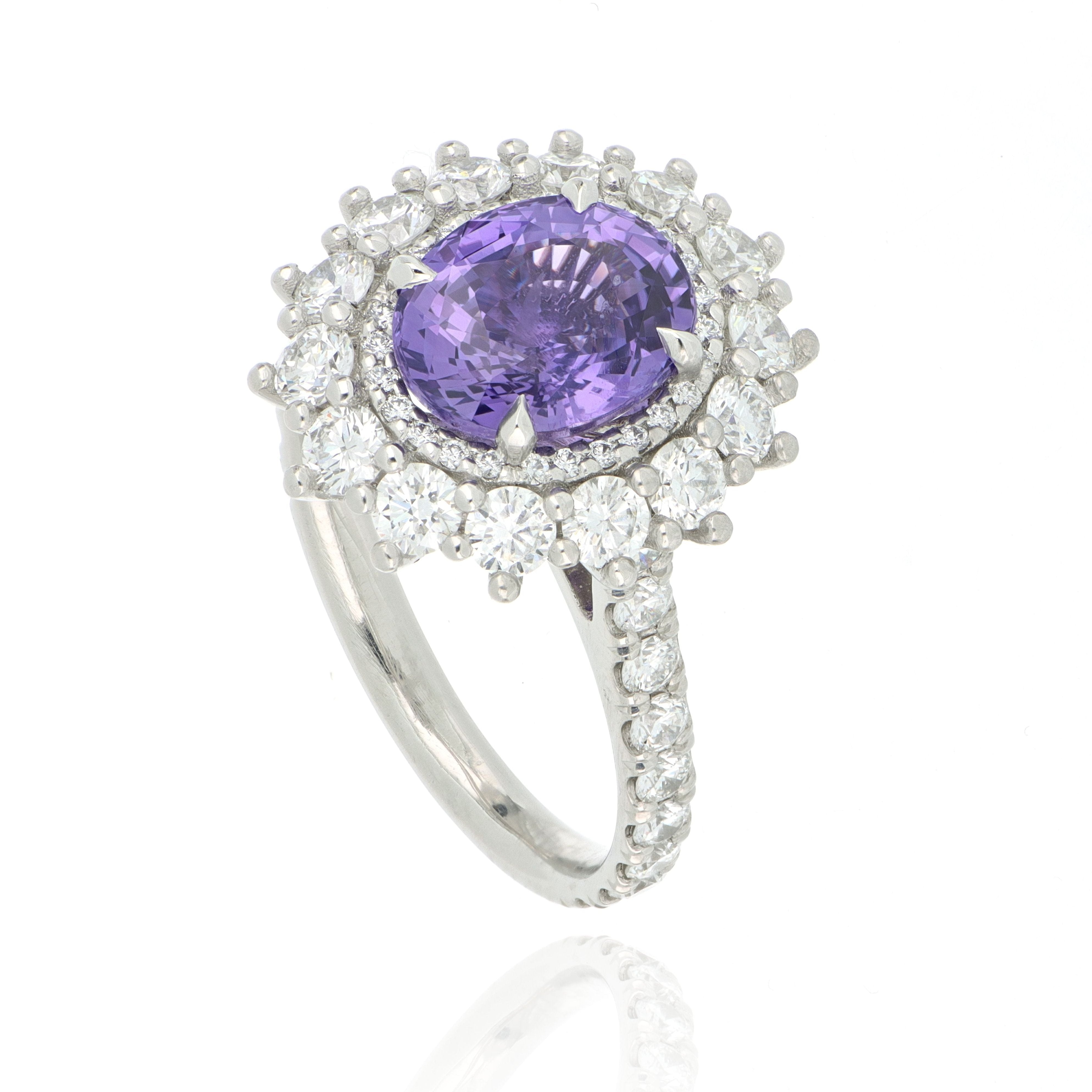 Platinum No-Heat Purple Sapphire and Diamond Ring