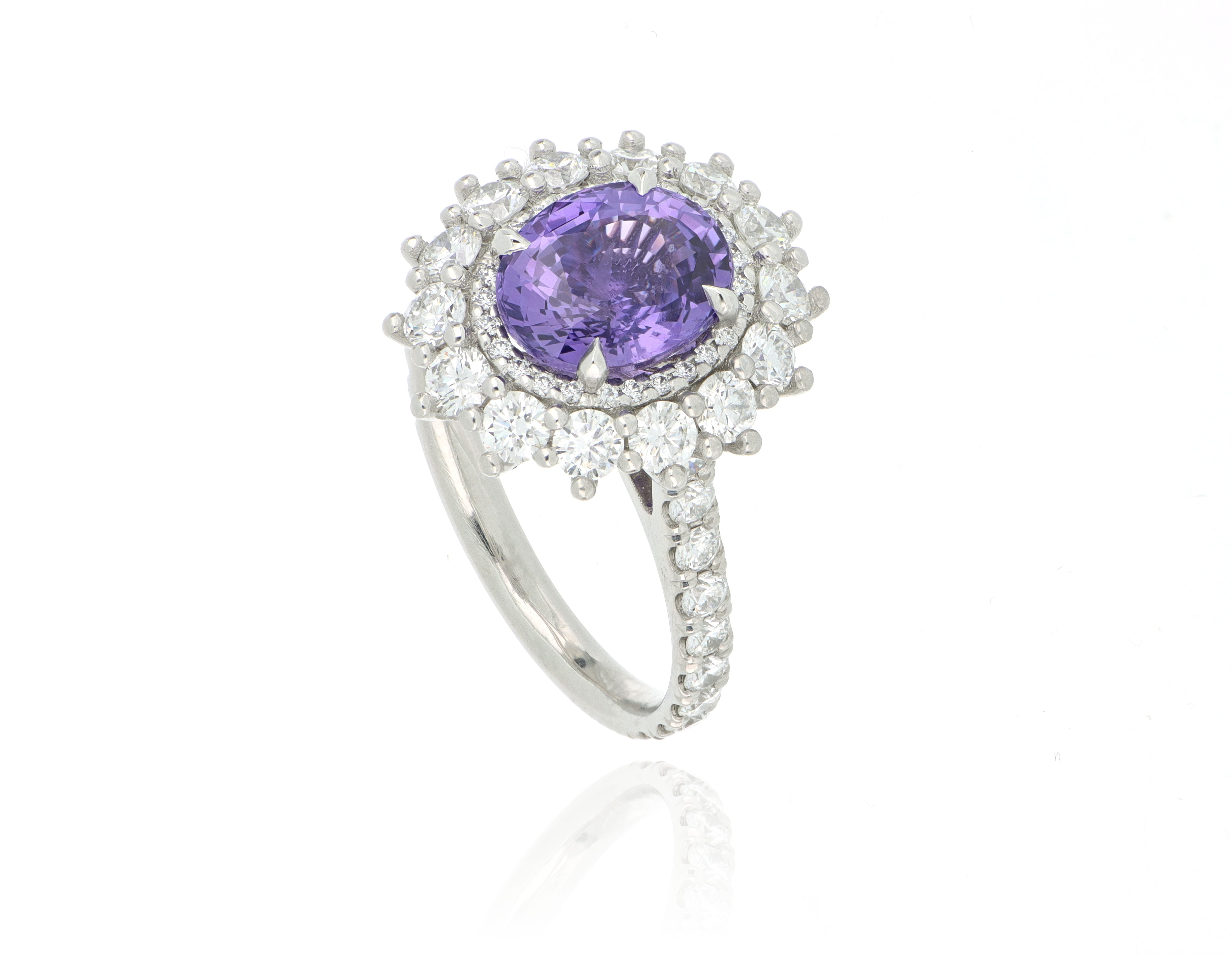 Platinum No-Heat Purple Sapphire and Diamond Ring