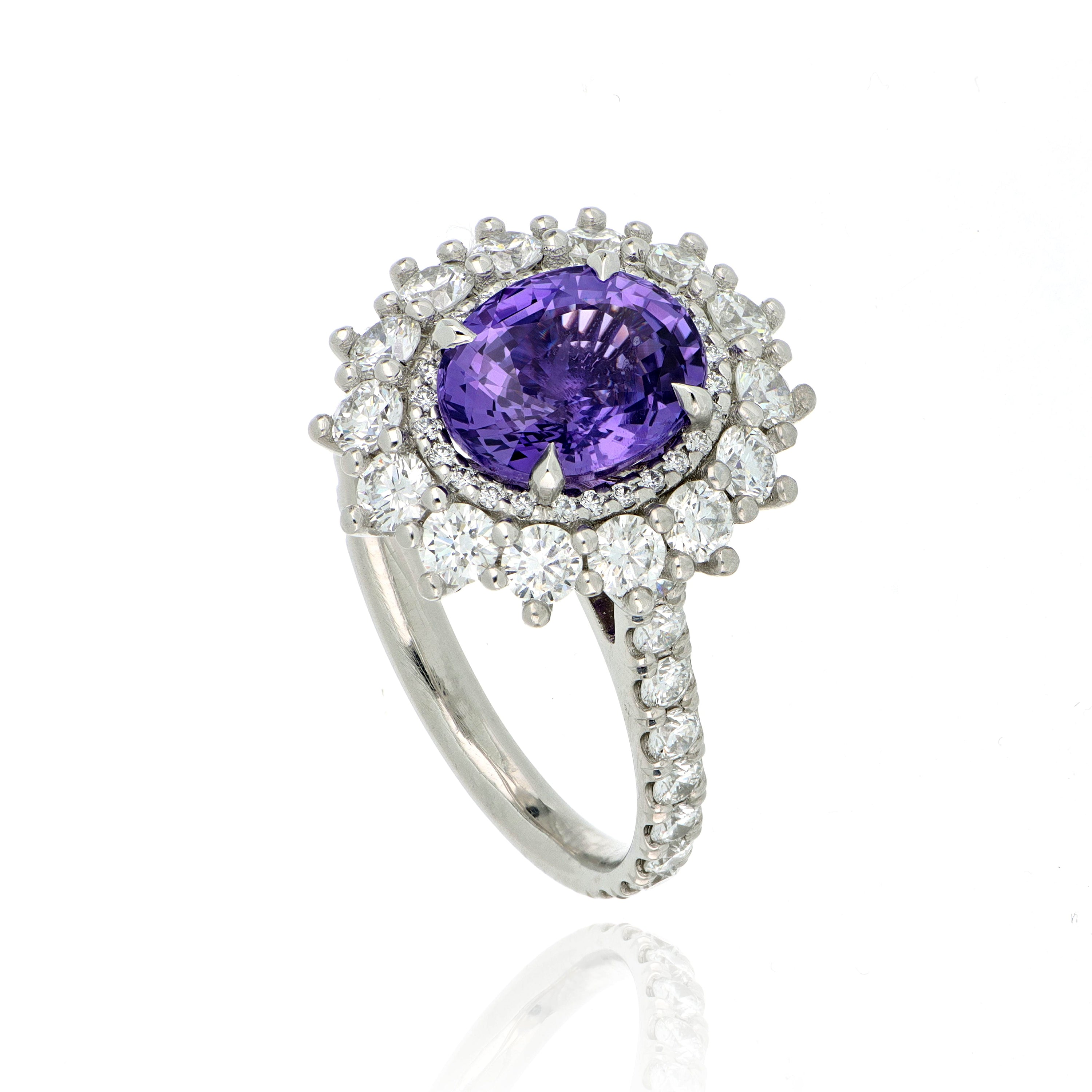Platinum No-Heat Purple Sapphire and Diamond Ring