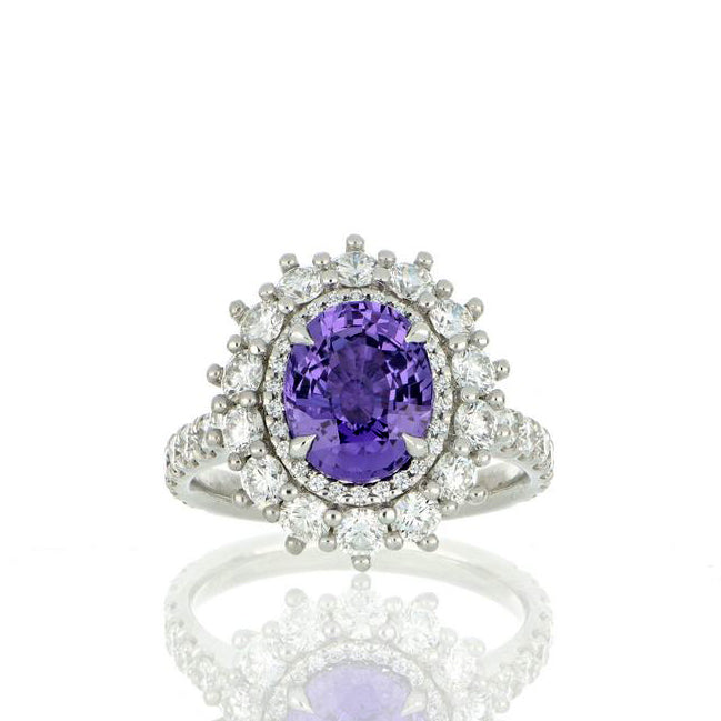 Platinum No-Heat Purple Sapphire and Diamond Ring