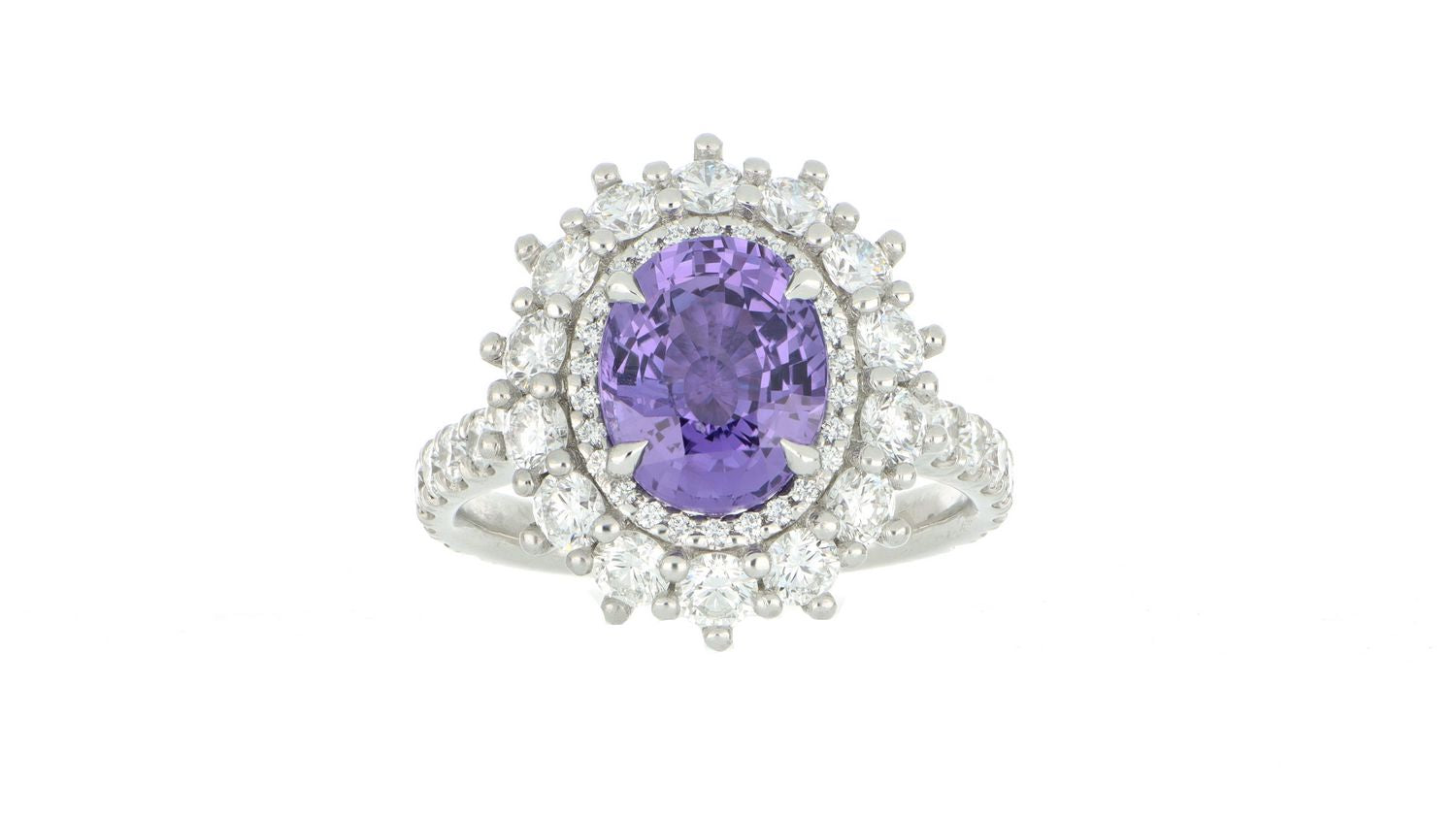 Platinum No-Heat Purple Sapphire and Diamond Ring