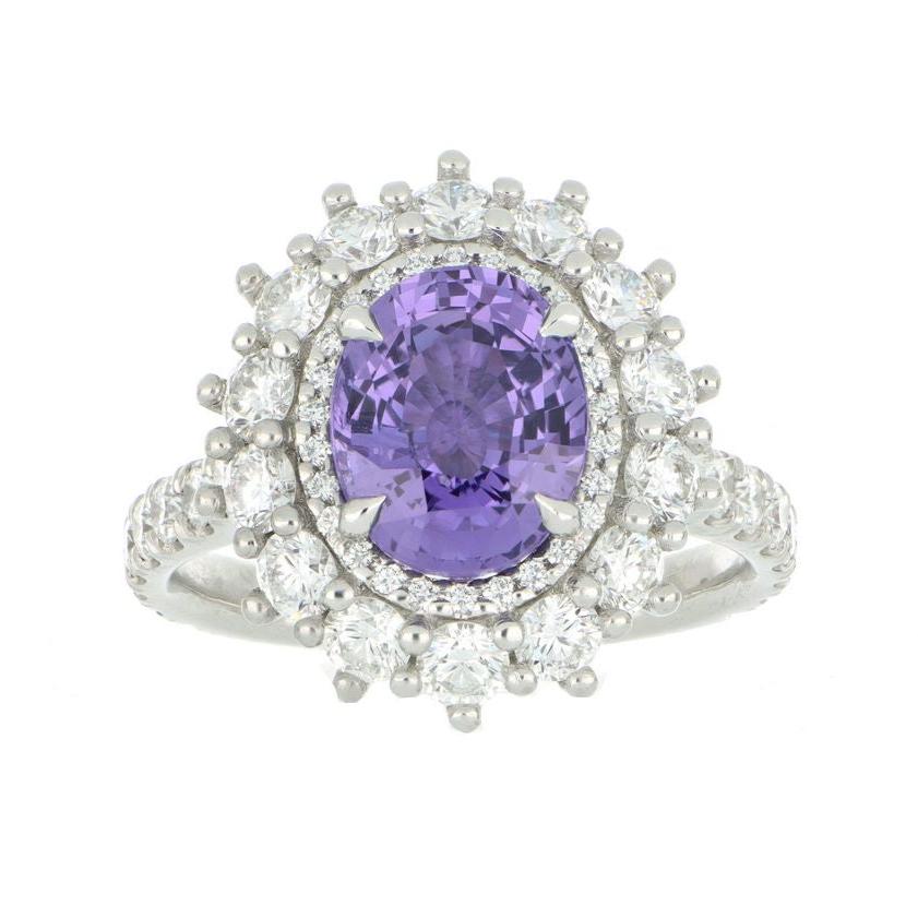 Platinum No-Heat Purple Sapphire and Diamond Ring