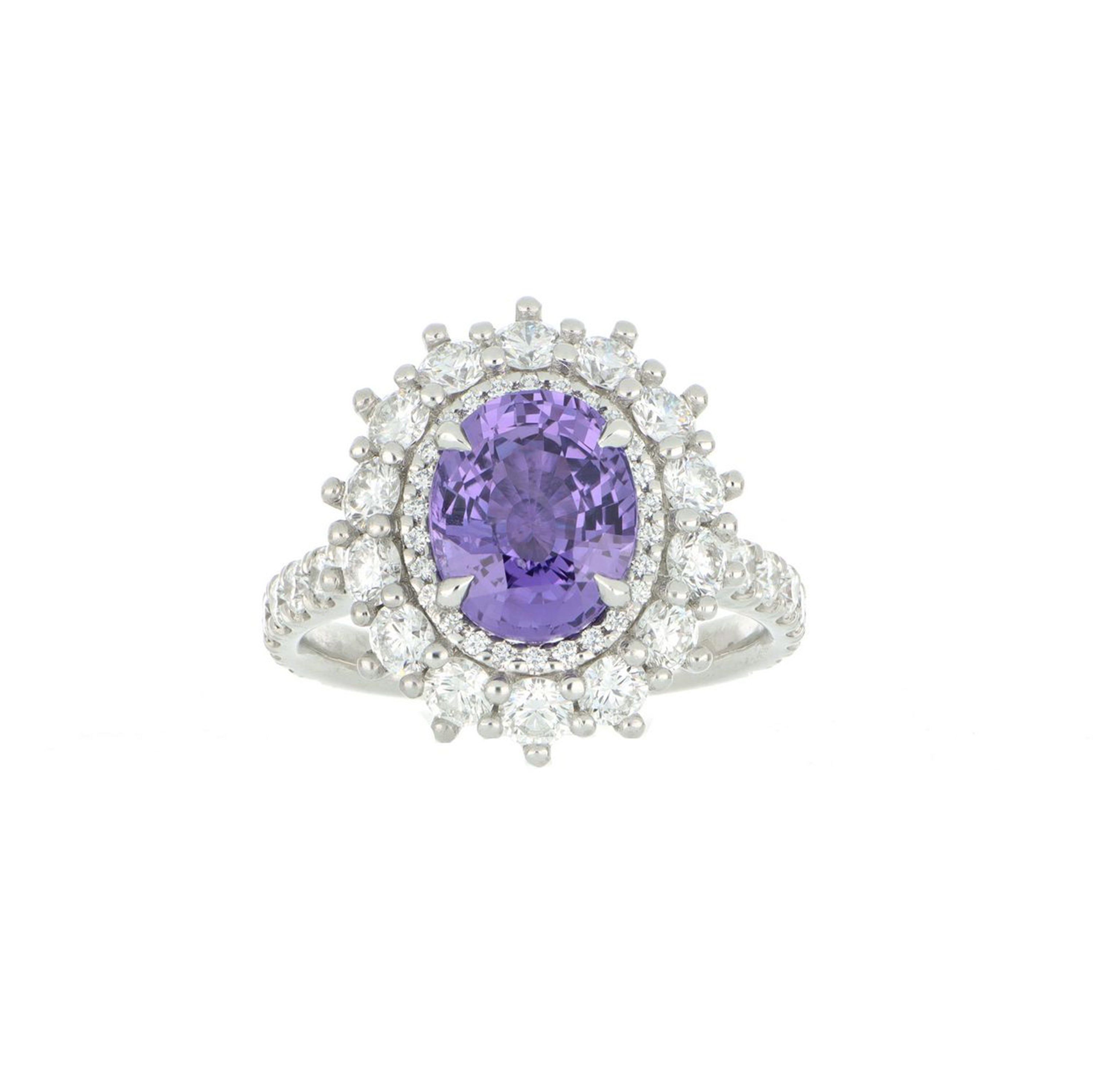 Platinum No-Heat Purple Sapphire and Diamond Ring