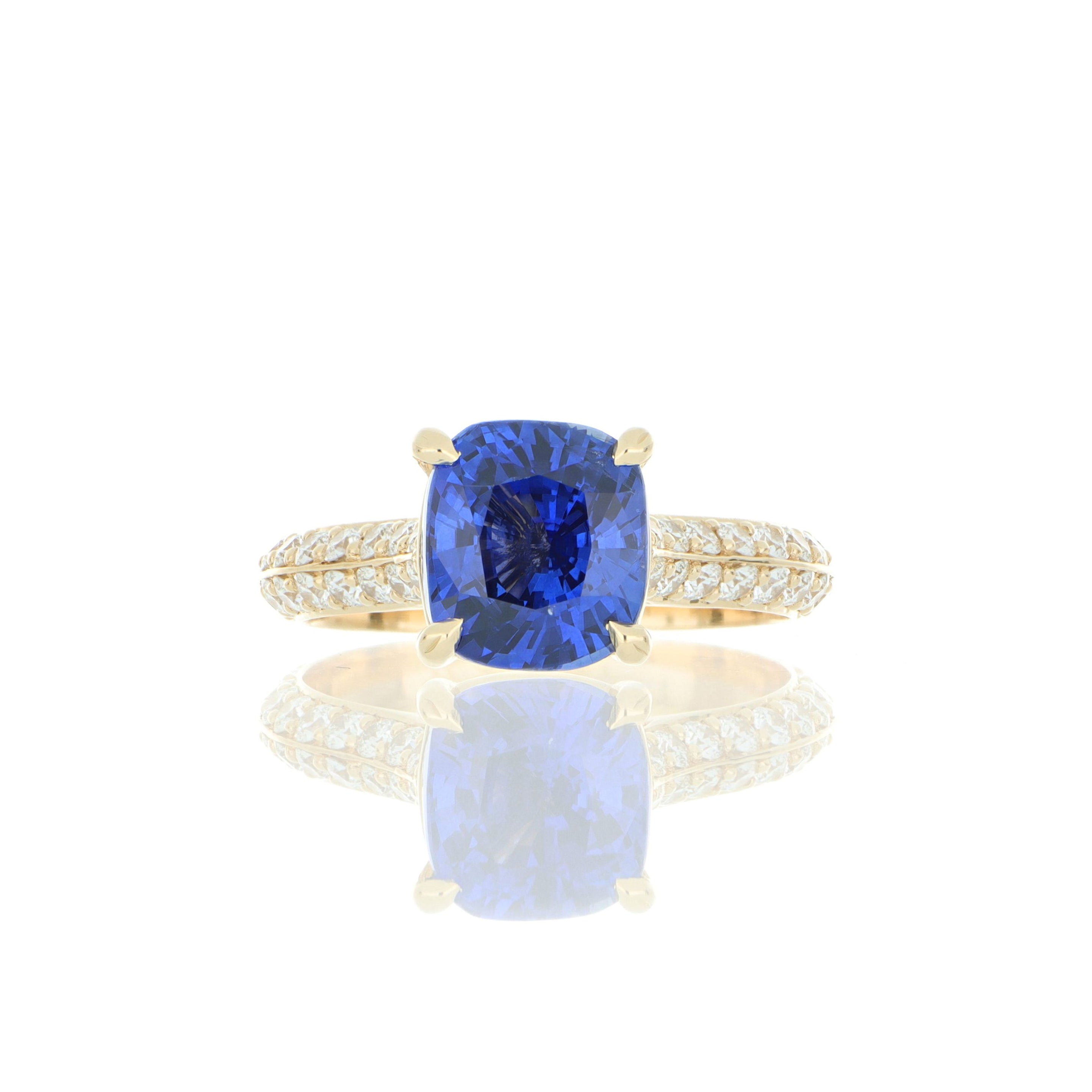 18k Yellow Gold Blue Sapphire and Diamond Ring