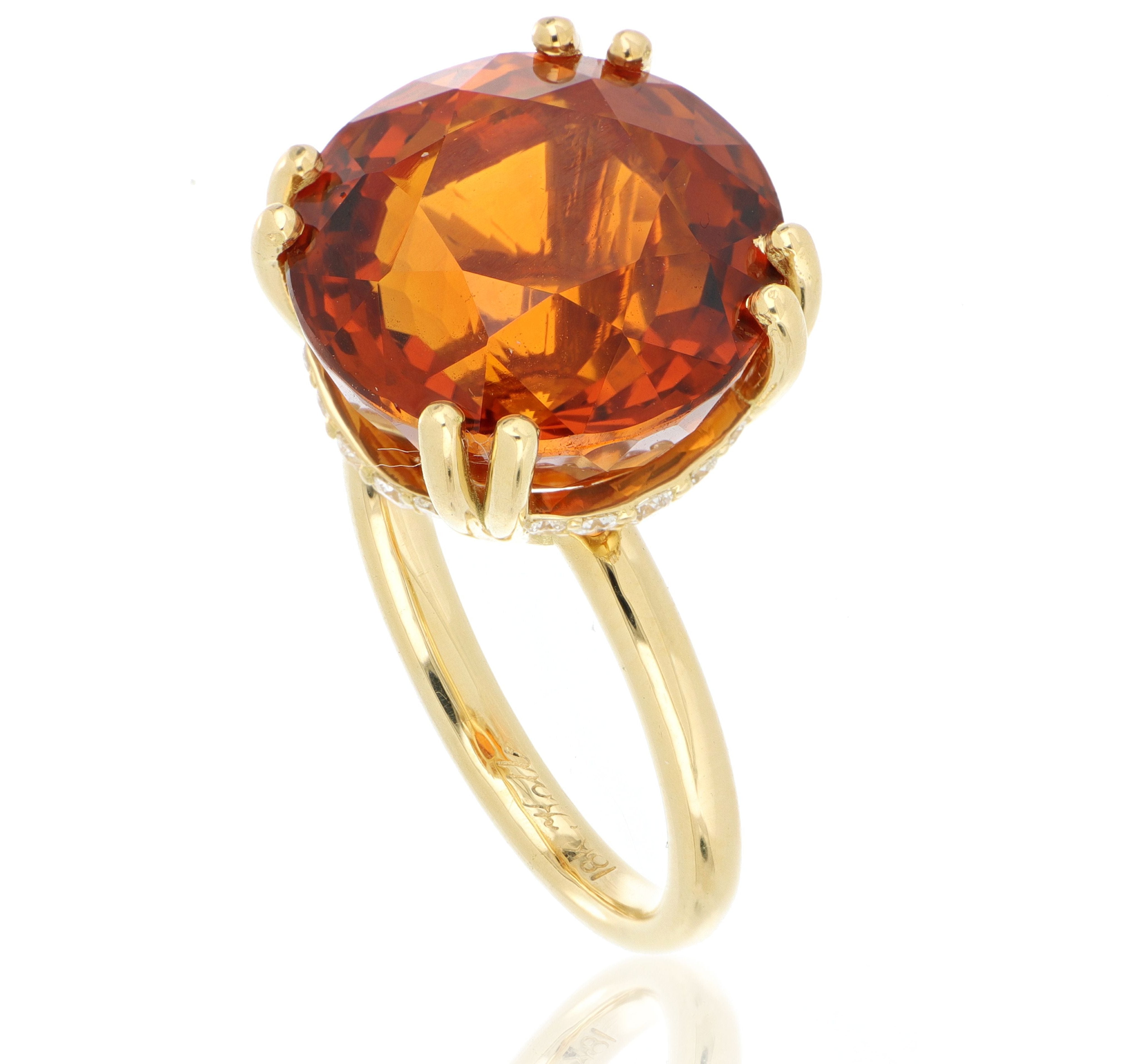 18k Yellow Gold Diamond Accented Citrine Cocktail Ring