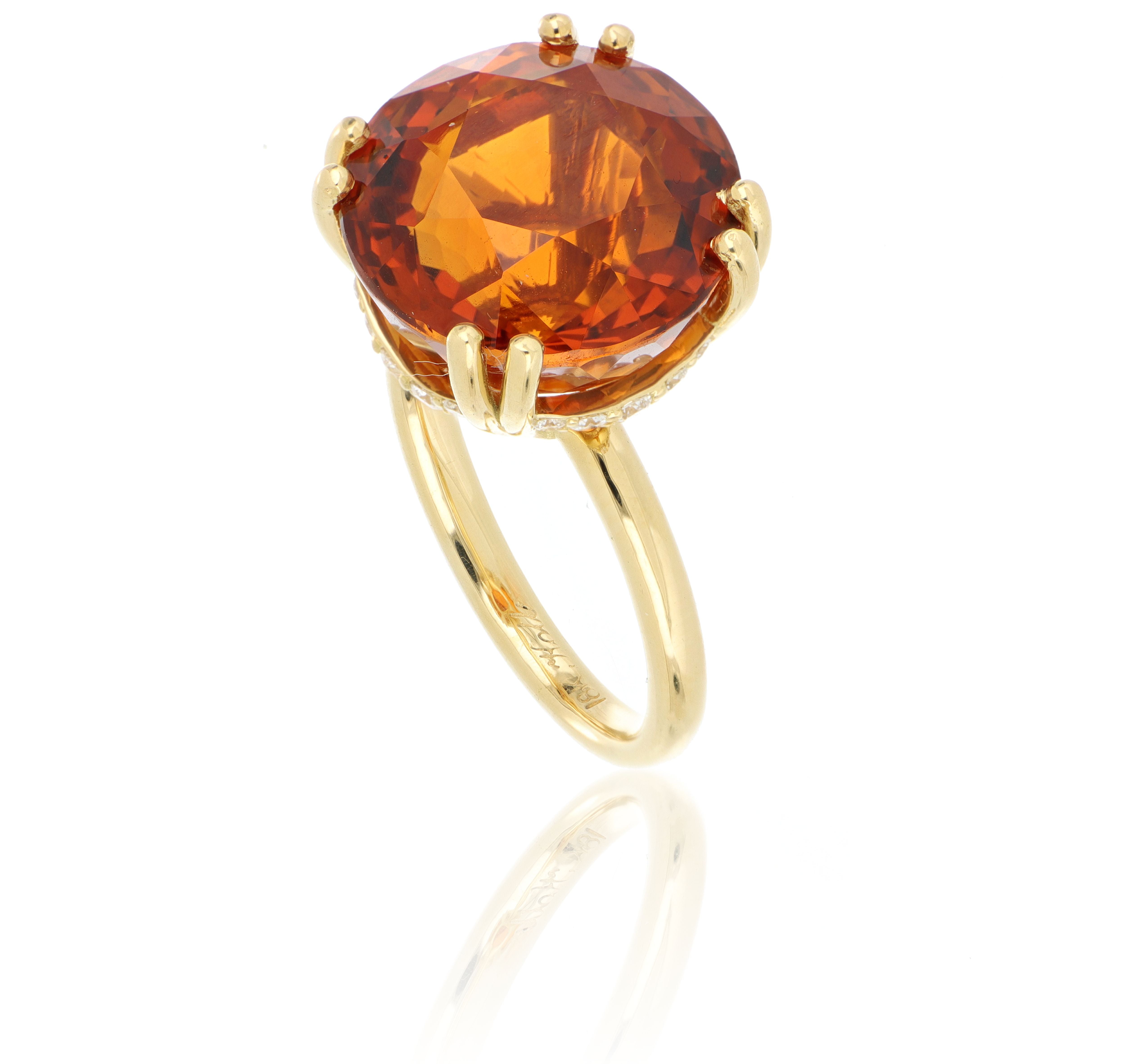 18k Yellow Gold Diamond Accented Citrine Cocktail Ring