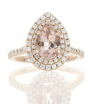 18k Rose Gold Pear Morganite Halo Ring