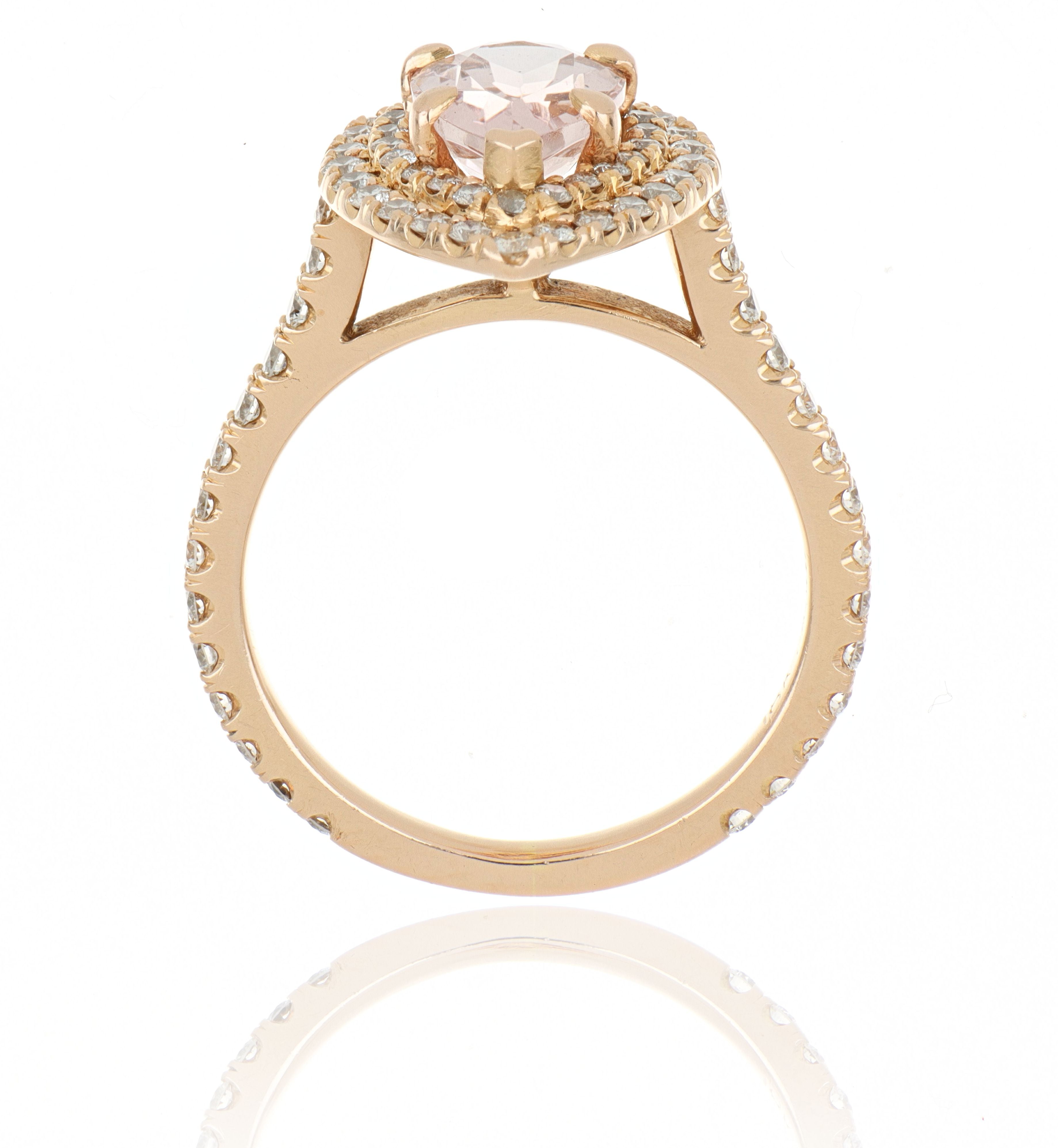 18k Rose Gold Pear Morganite Halo Ring