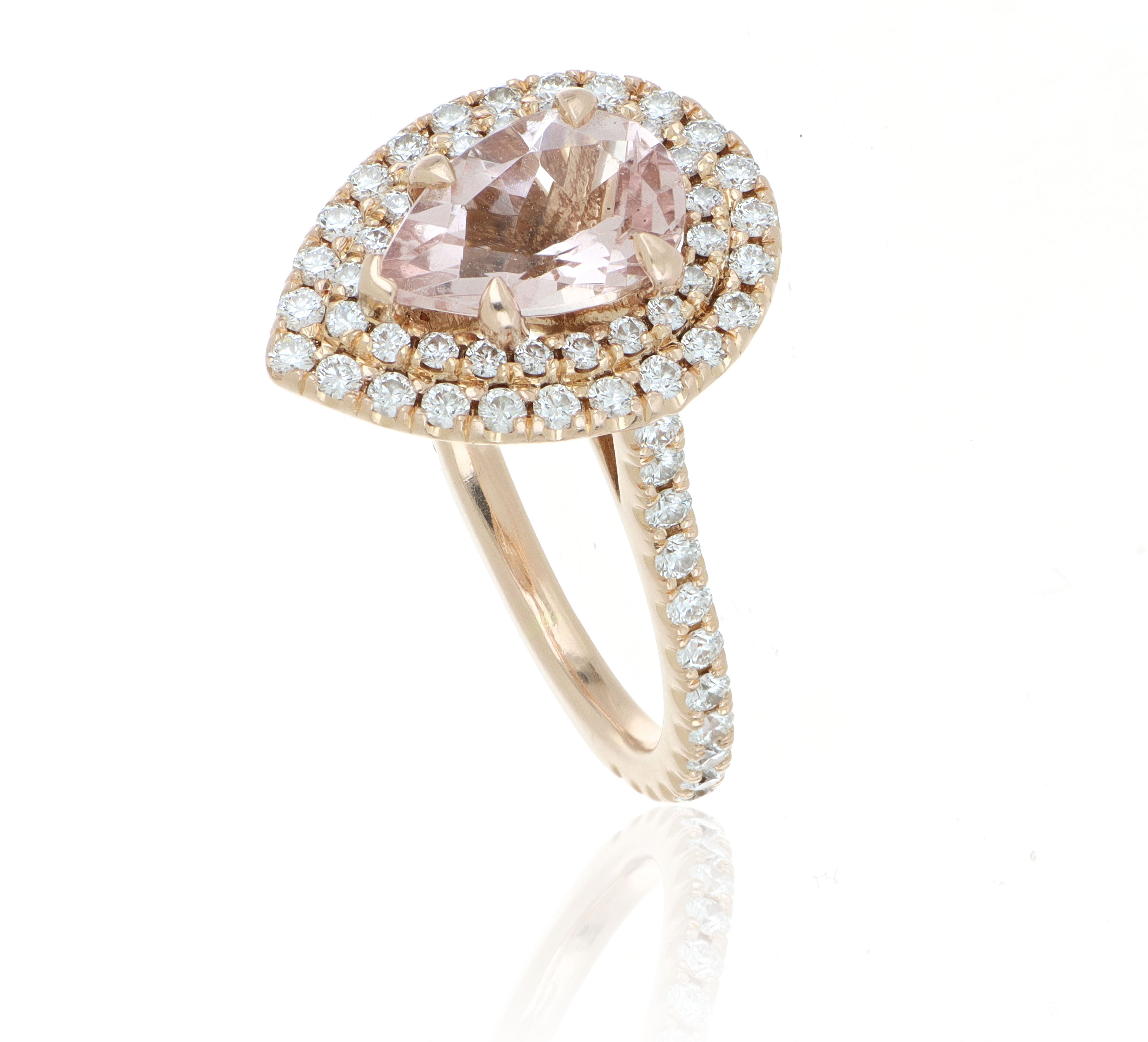 18k Rose Gold Pear Morganite Halo Ring