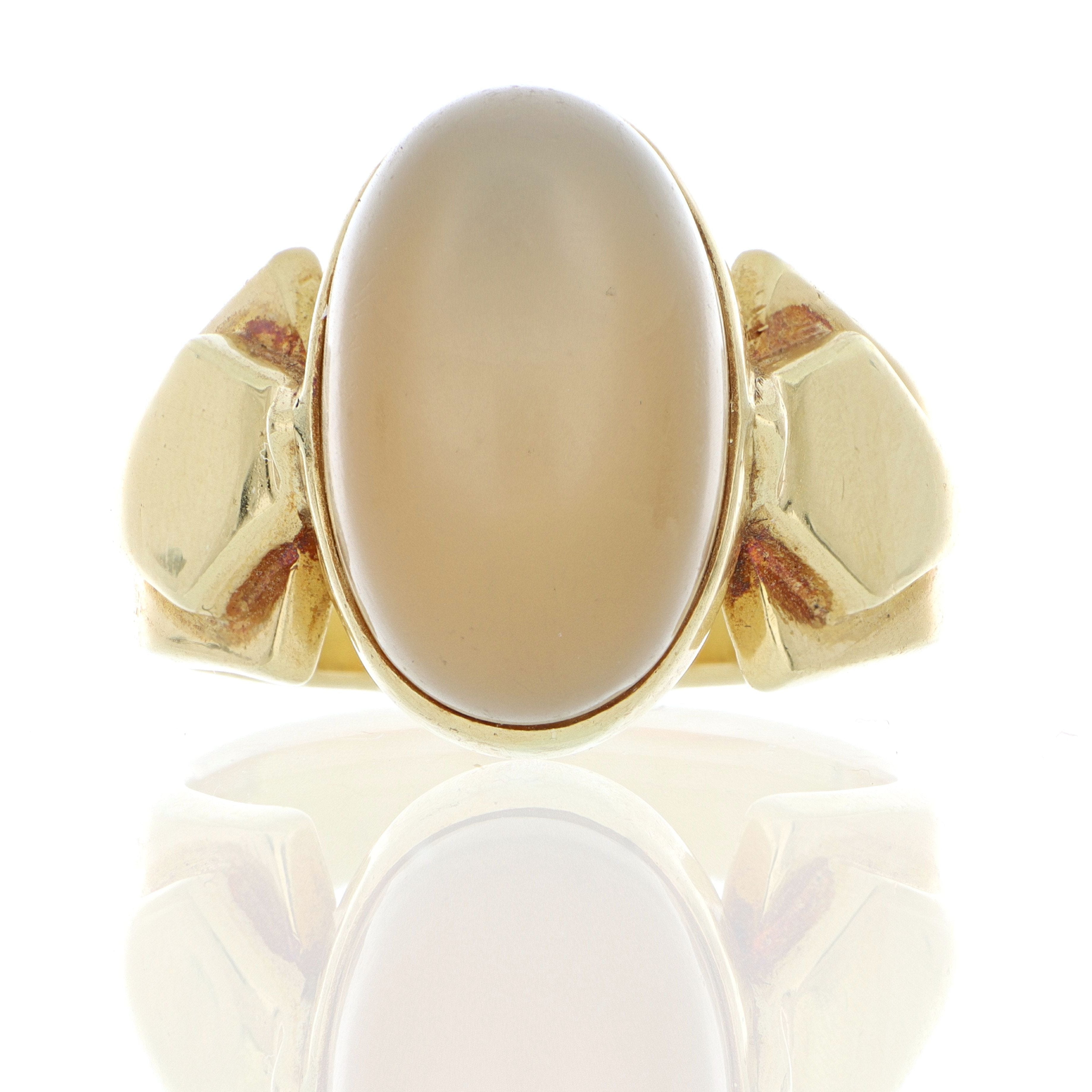 18k Yellow Gold Cabochon Moonstone Men's Pinky Ring