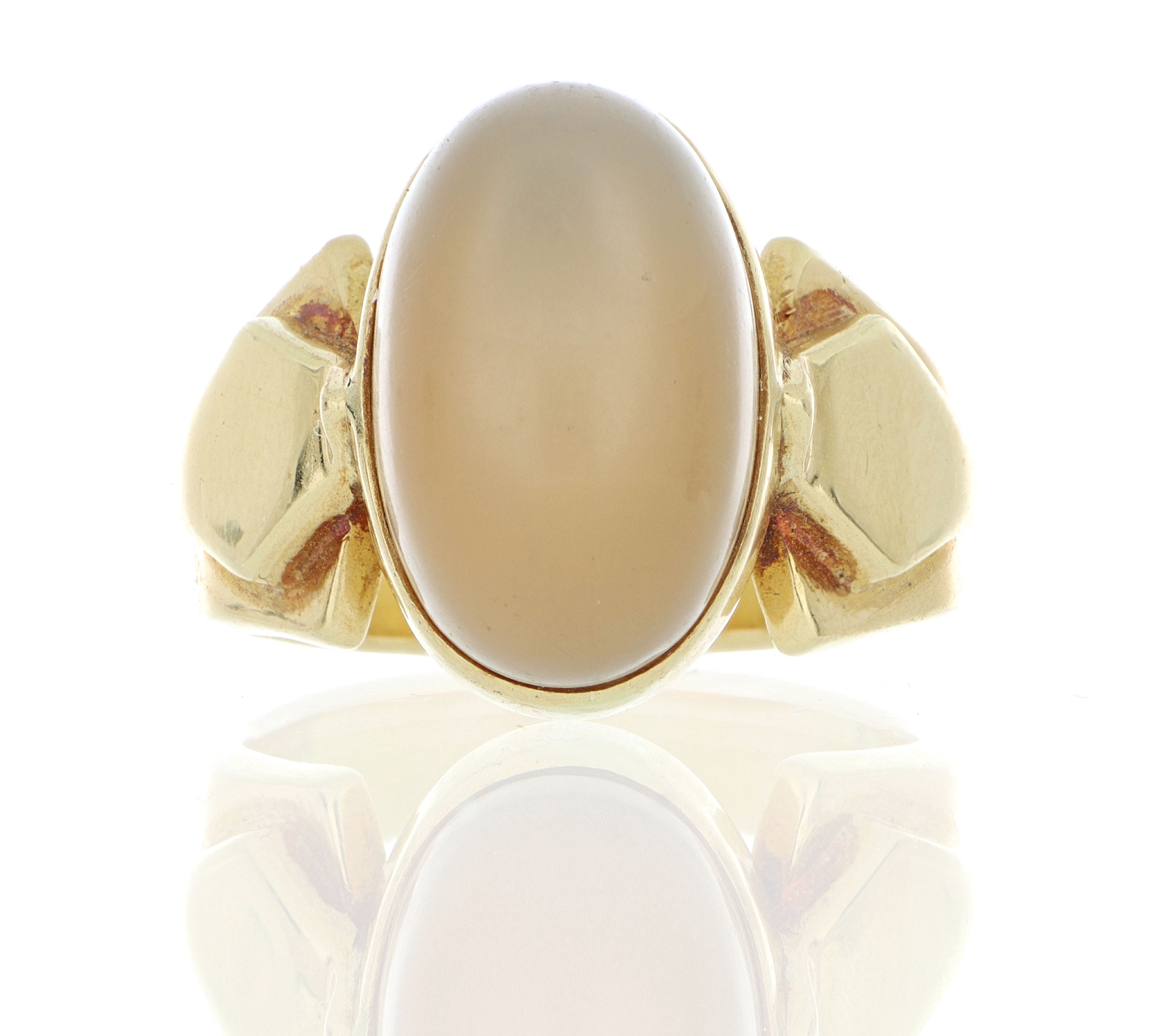 18k Yellow Gold Cabochon Moonstone Men's Pinky Ring