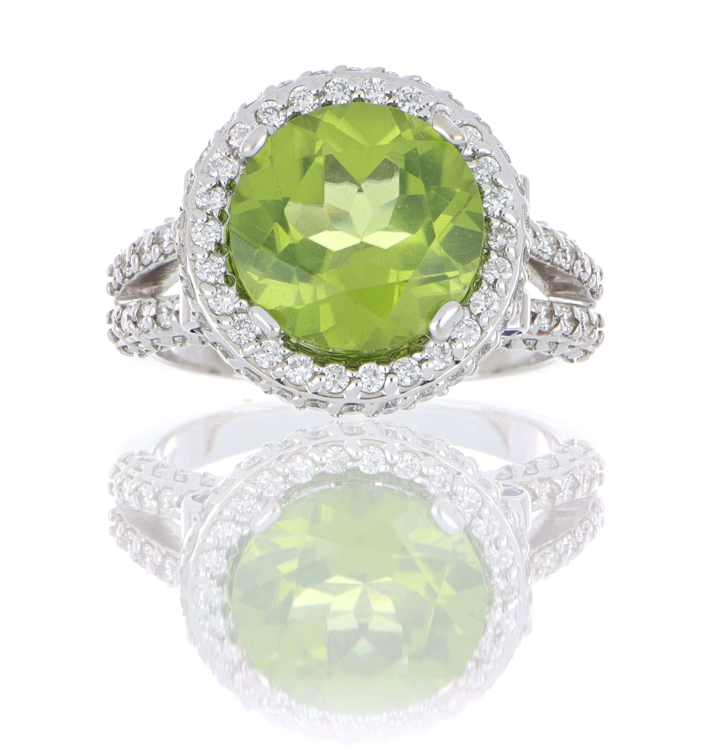 18k White Gold Peridot, Sapphire and Diamond Ring