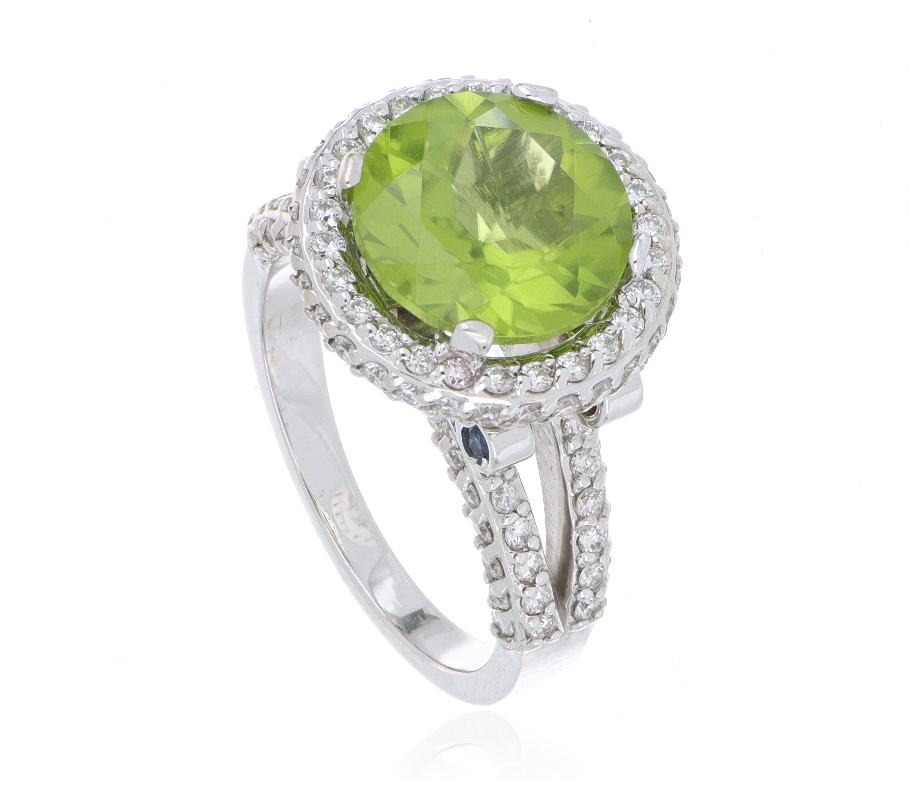 18k White Gold Peridot, Sapphire and Diamond Ring