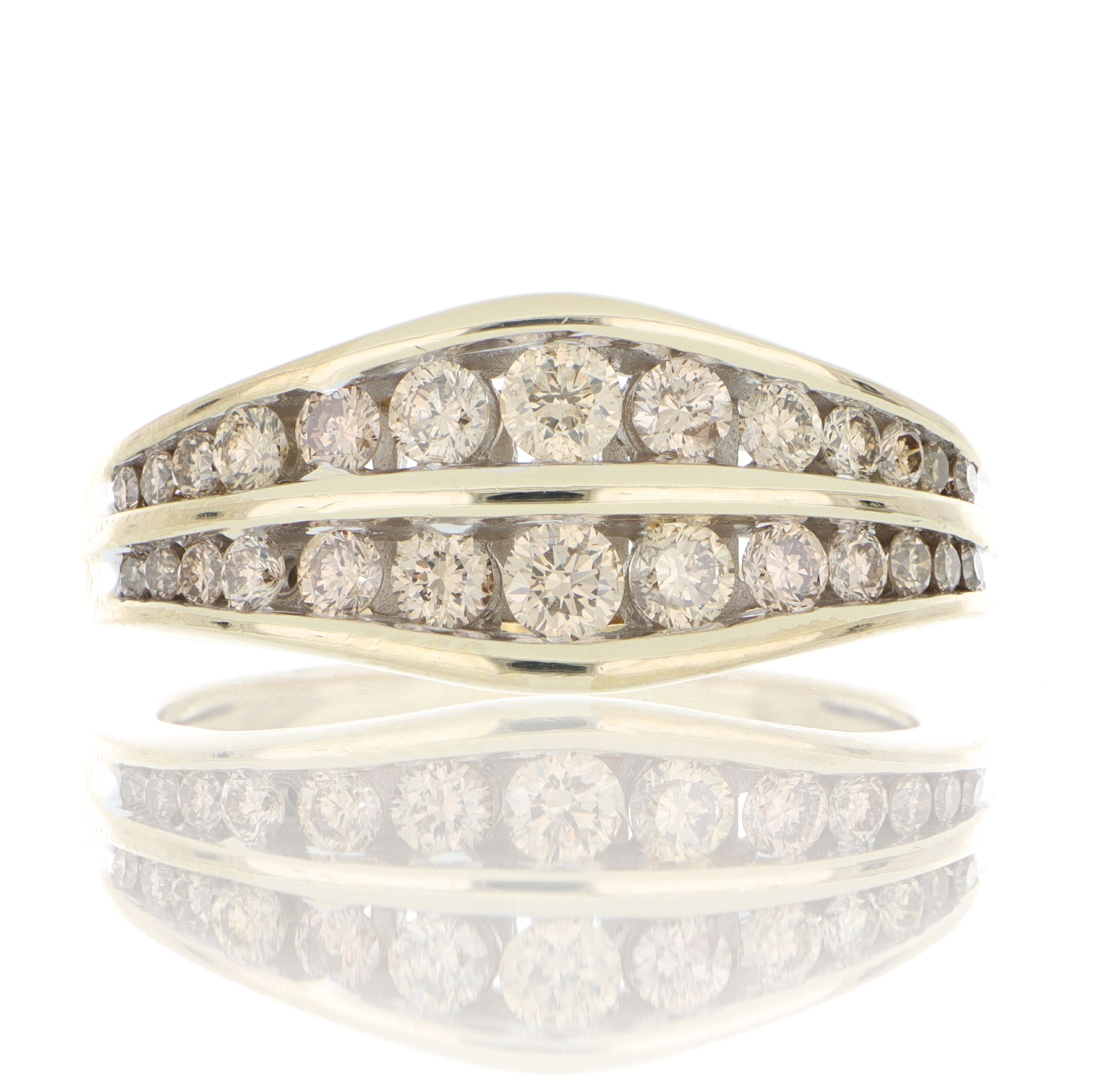 14k Yellow Gold Champagne Double Row Diamond Ring