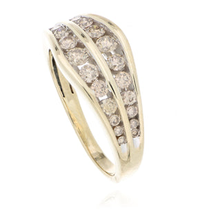 14k Yellow Gold Champagne Double Row Diamond Ring