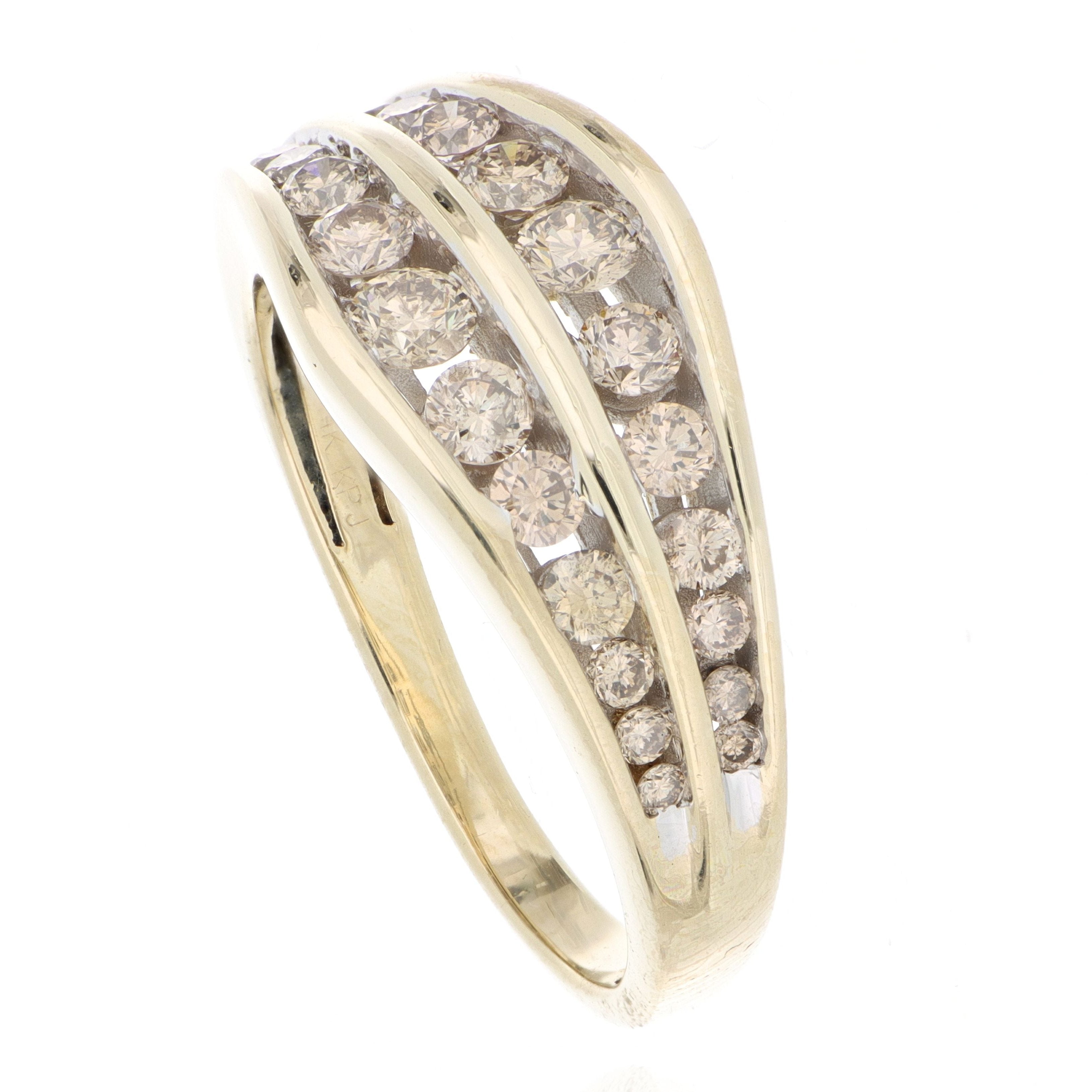 14k Yellow Gold Champagne Double Row Diamond Ring