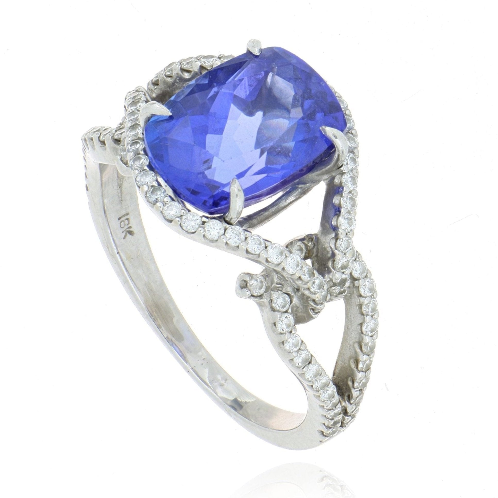 18k White Gold Tanzanite and Diamond Ring