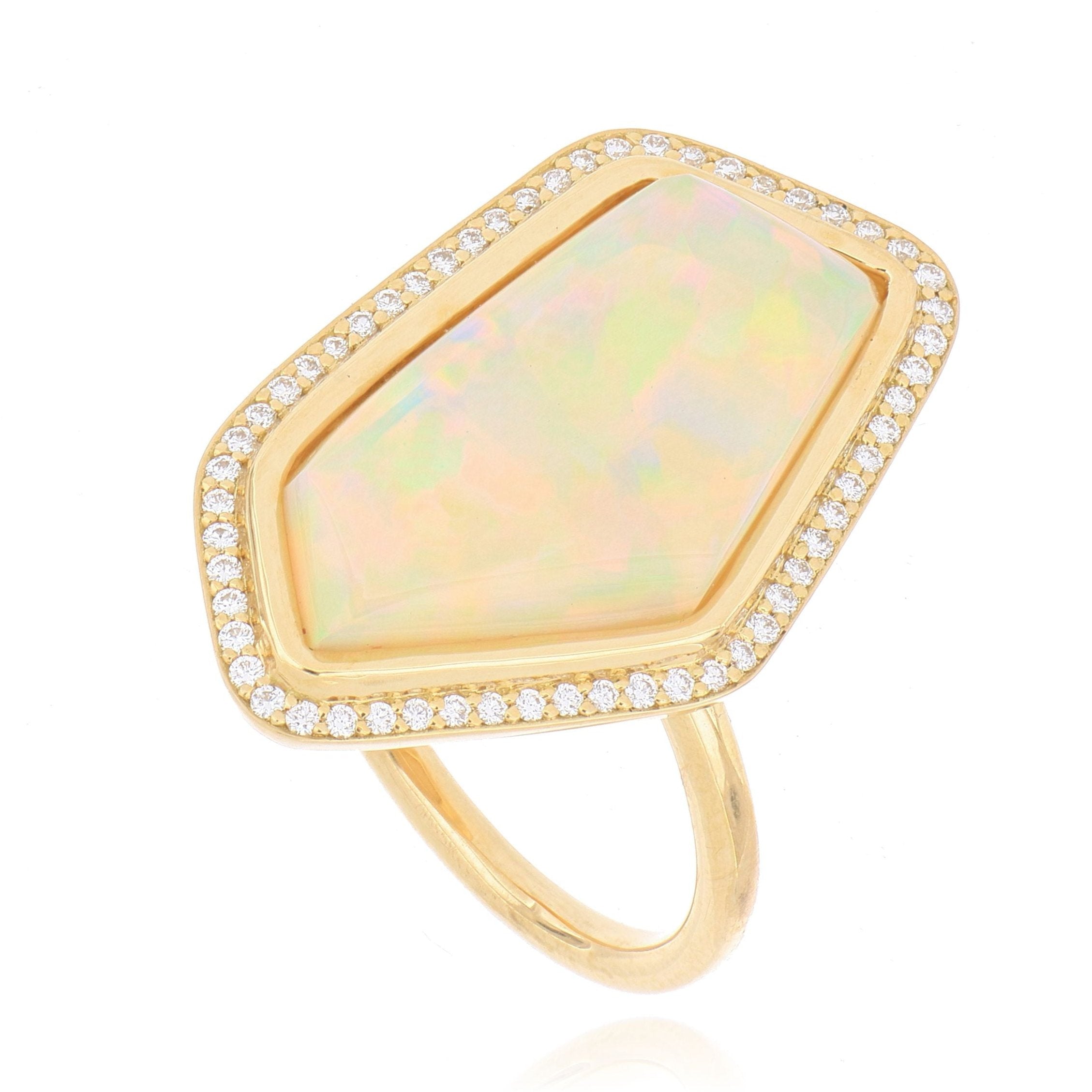 18k Yellow Gold Freeform Ethiopian Opal and Diamond Ring