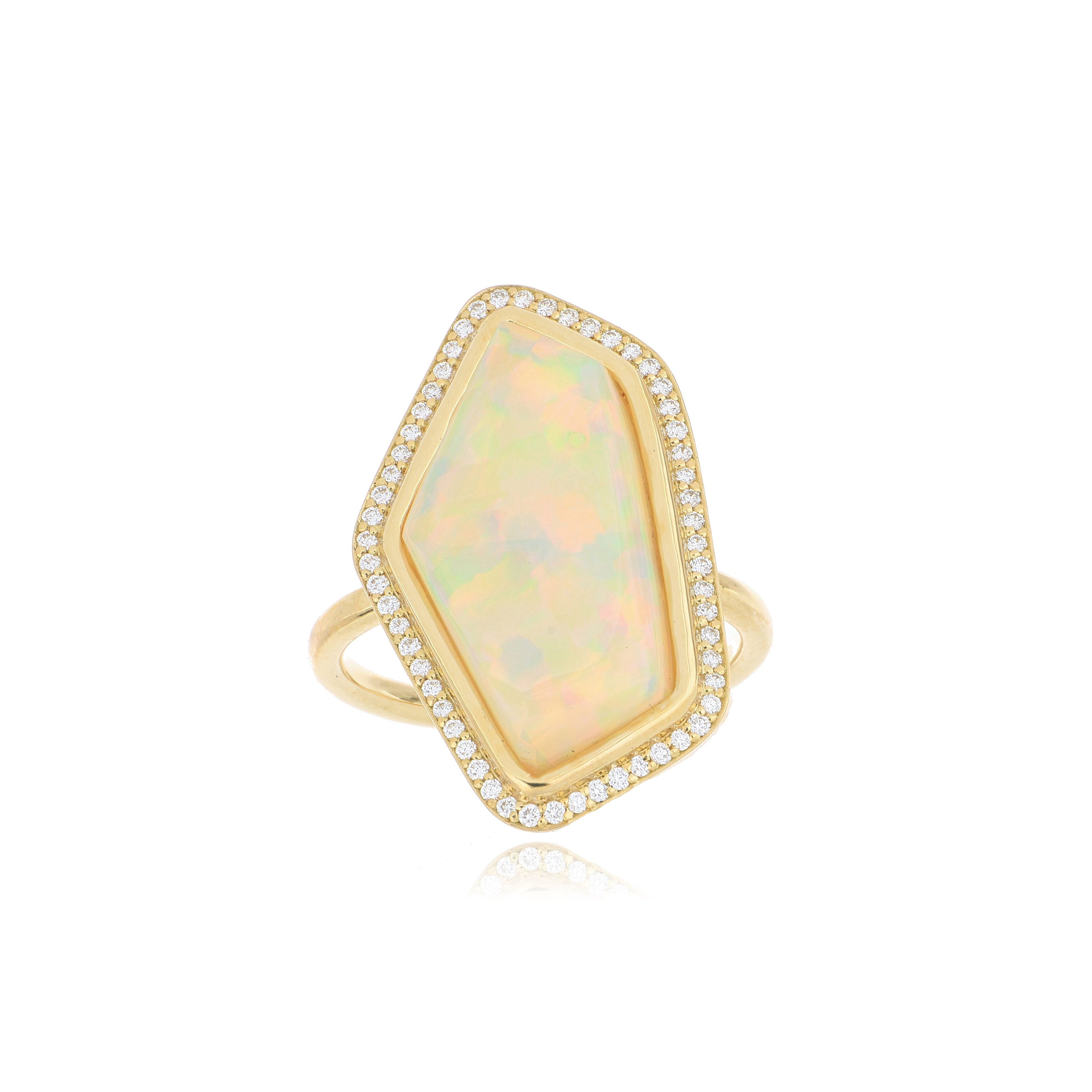 18k Yellow Gold Freeform Ethiopian Opal and Diamond Ring