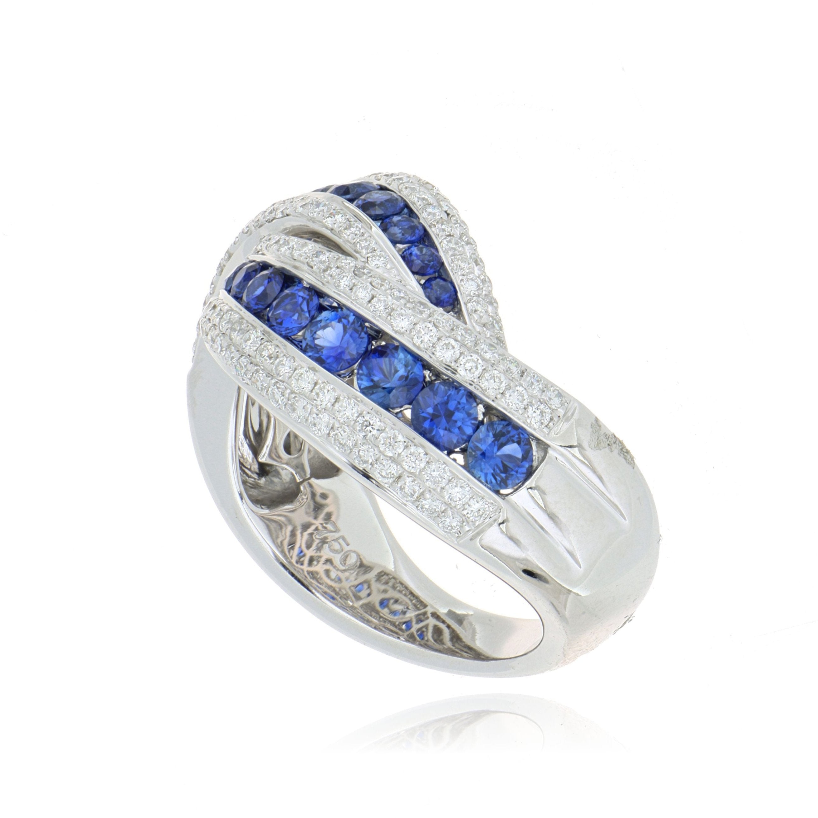 18k White Gold Blue Sapphire and Diamond Cocktail Ring