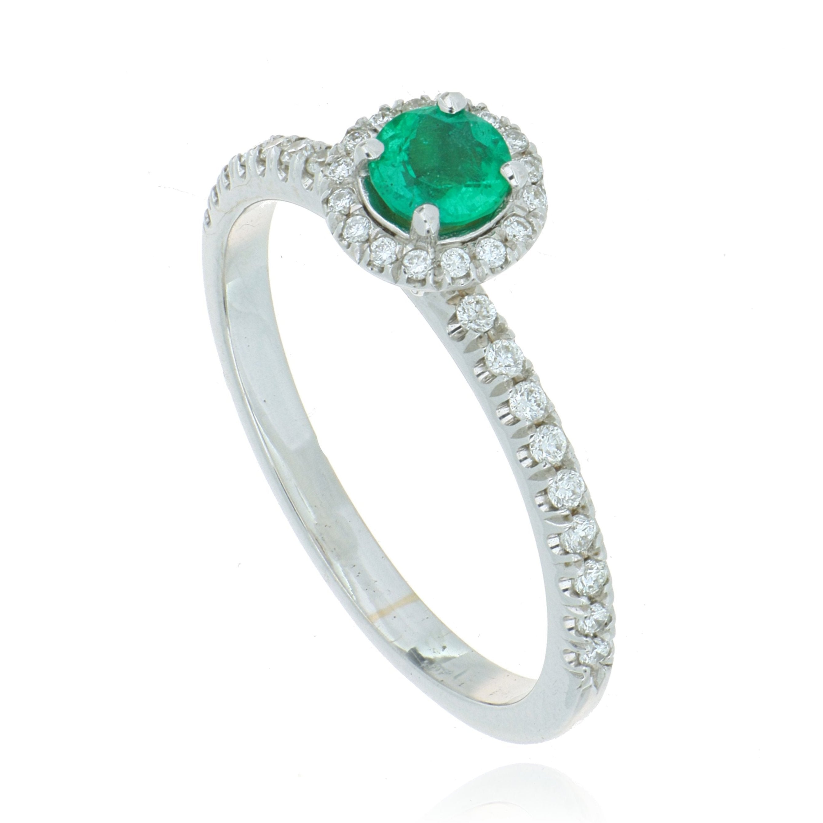 18k White Gold Emerald and Diamond Halo Ring