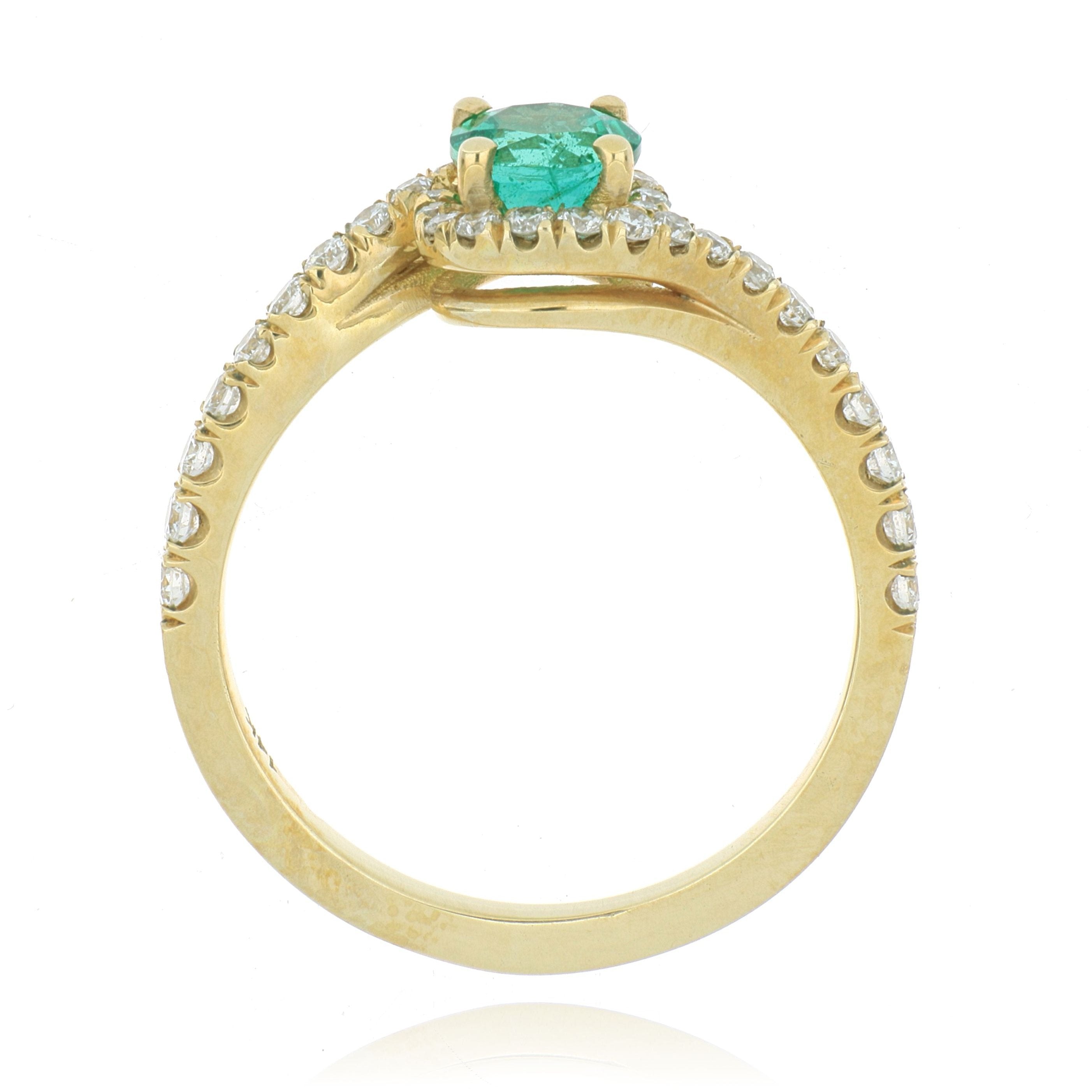 14k Yellow Gold Emerald and Diamond Bypass Ring